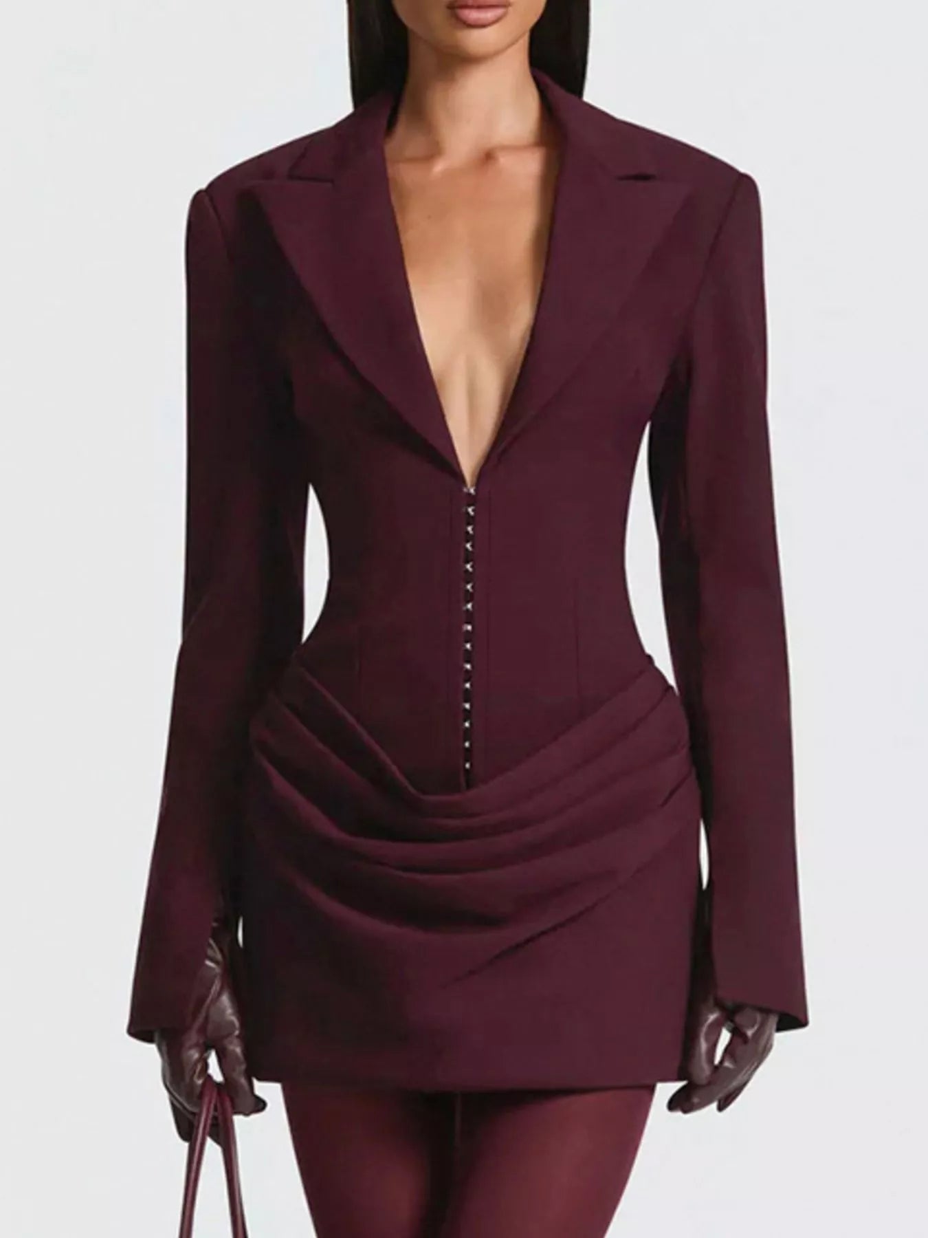Full Size Blazer-Style Long Sleeve Mini Dress Plus Size