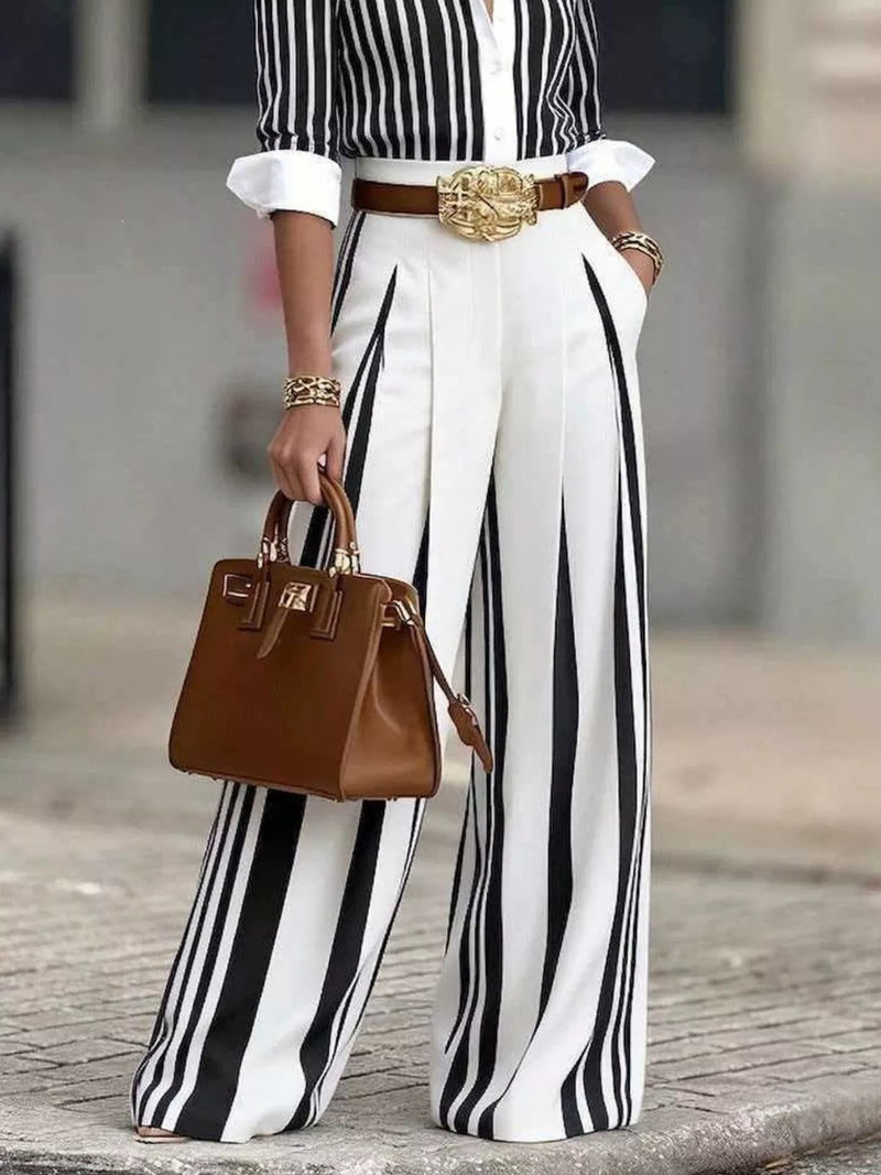 High-Waisted Wide-Leg Striped Pants