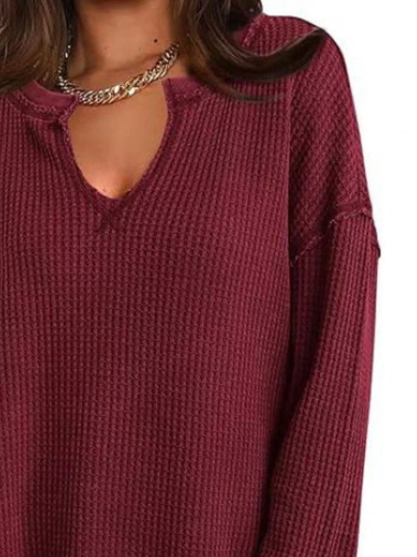 Slit Notched Long Sleeve T-Shirt