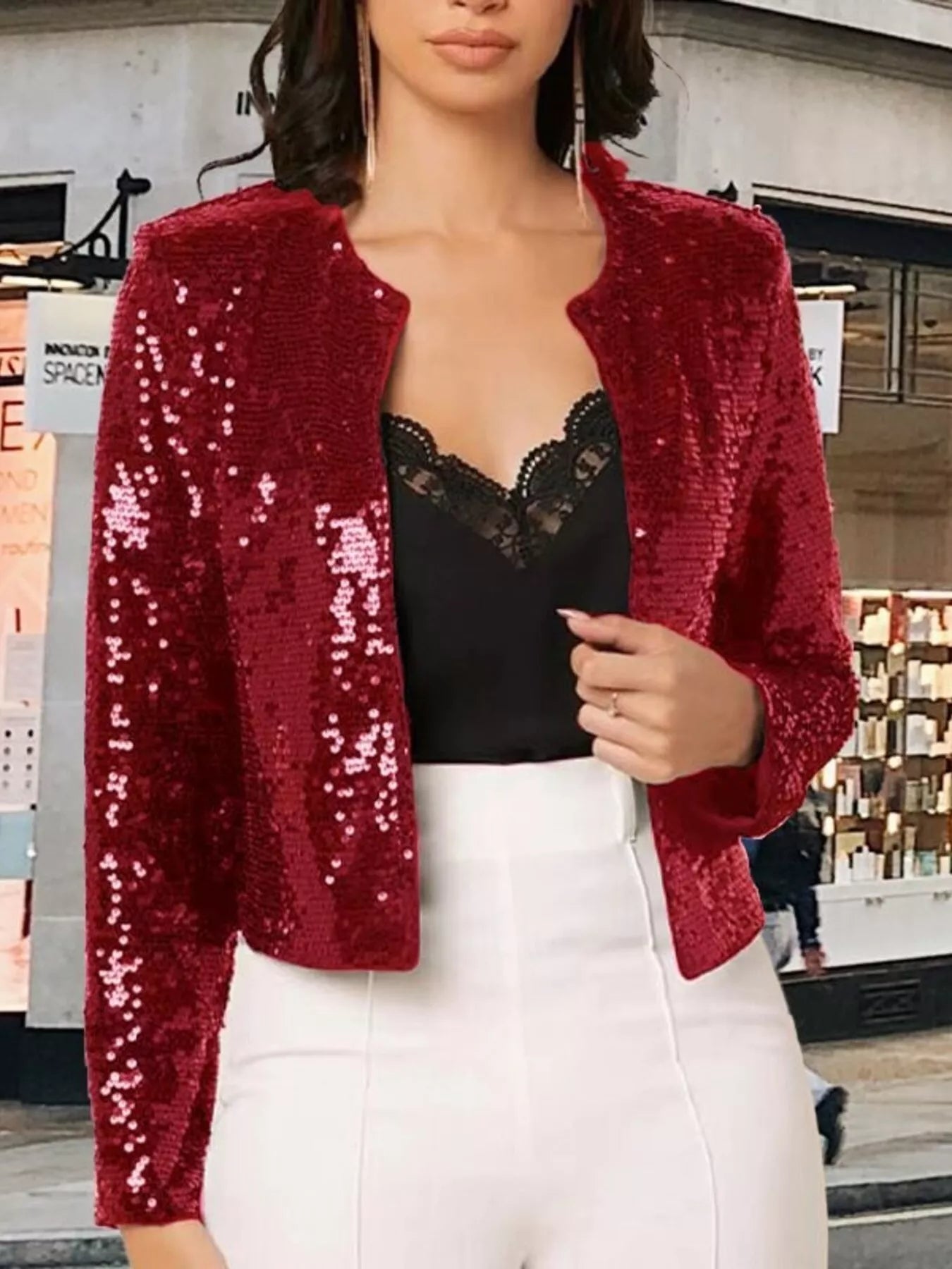 Full Size Sequin Long Sleeve Jacket Plus Size