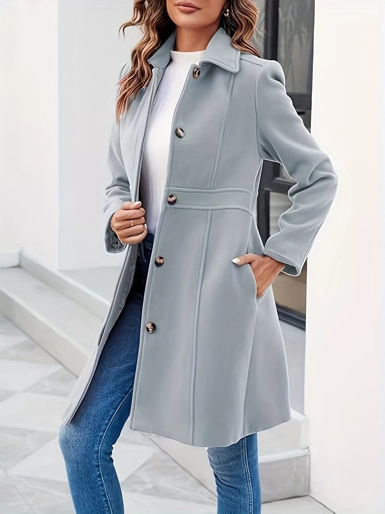 Button-Down Wool Blend Coat
