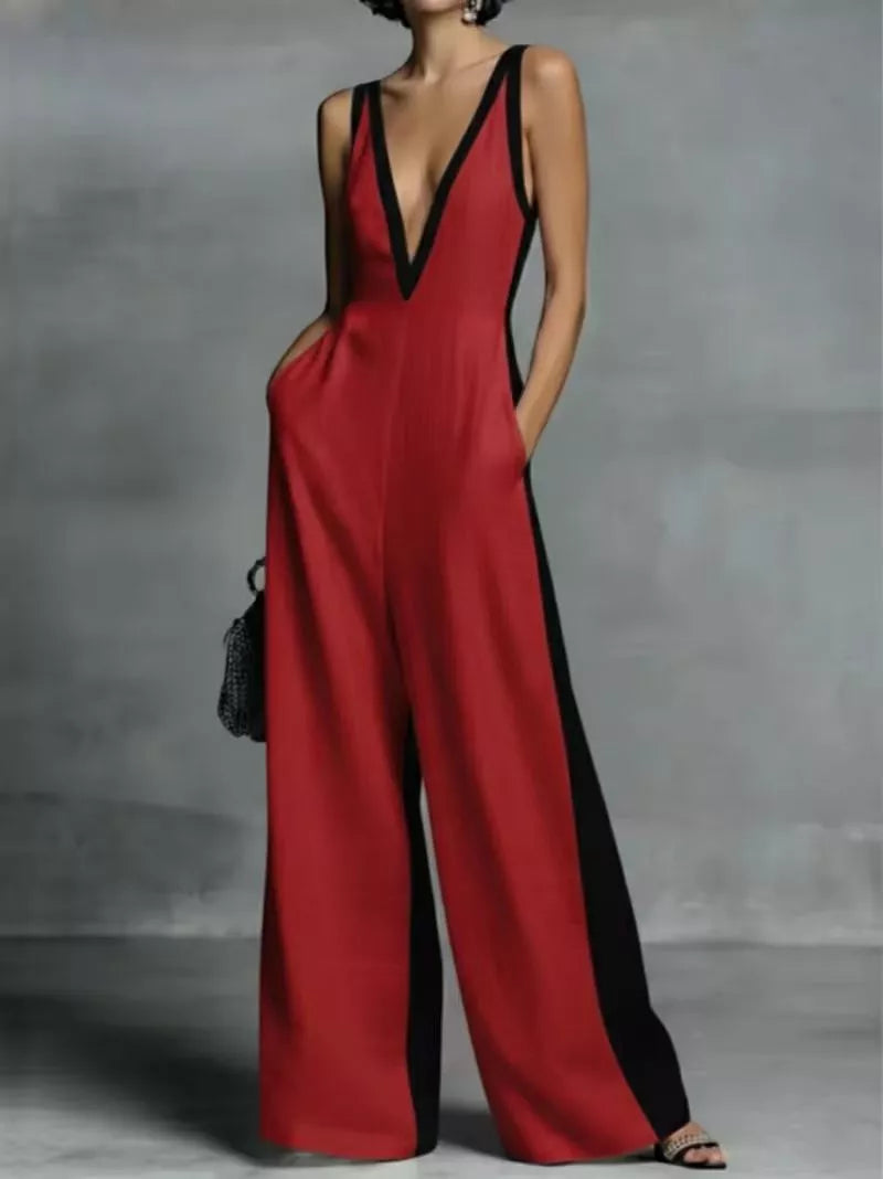 Contrast Trim V-Neck Jumpsuit