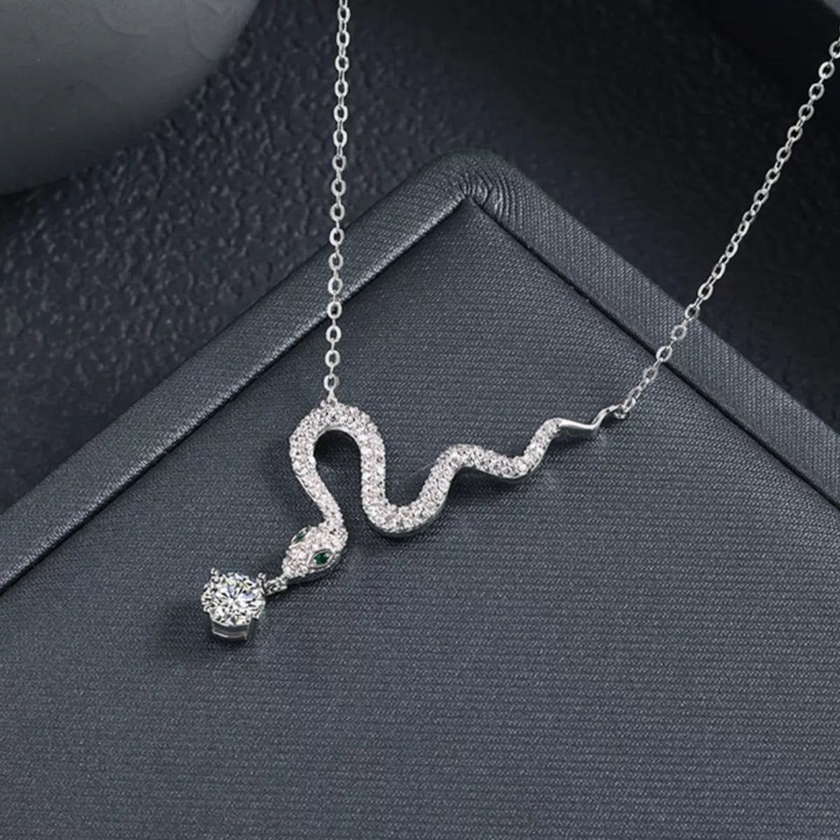 925 Sterling Silver Moissanite Snake Pendant Necklace