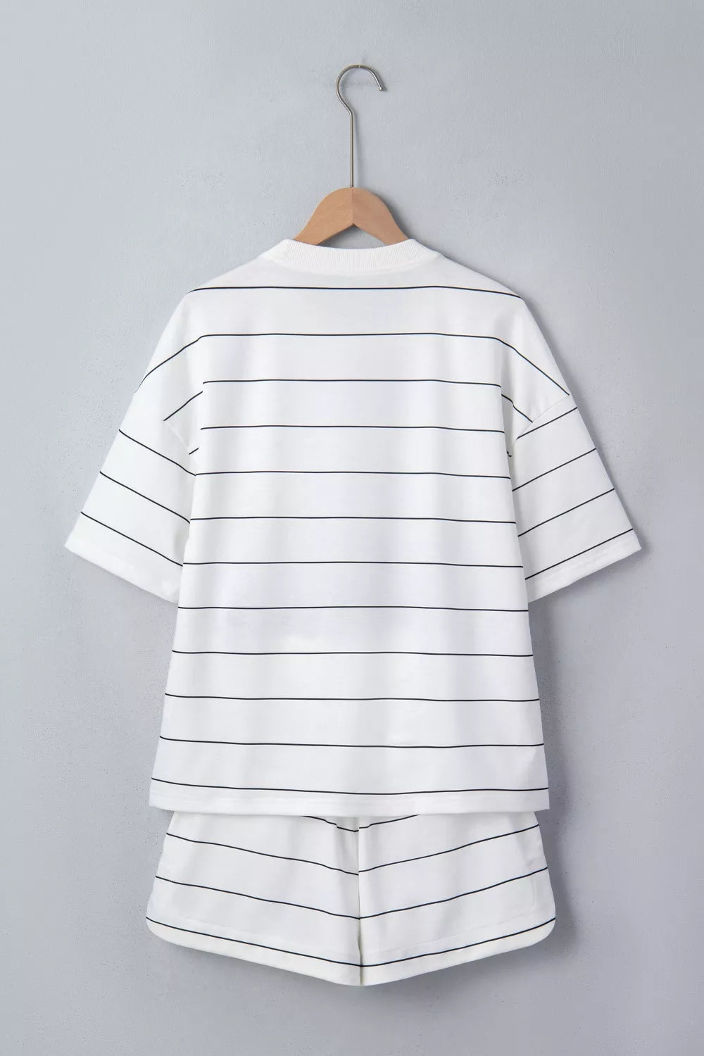 Stripe Half Sleeve Tee and Drawstring Shorts Set
