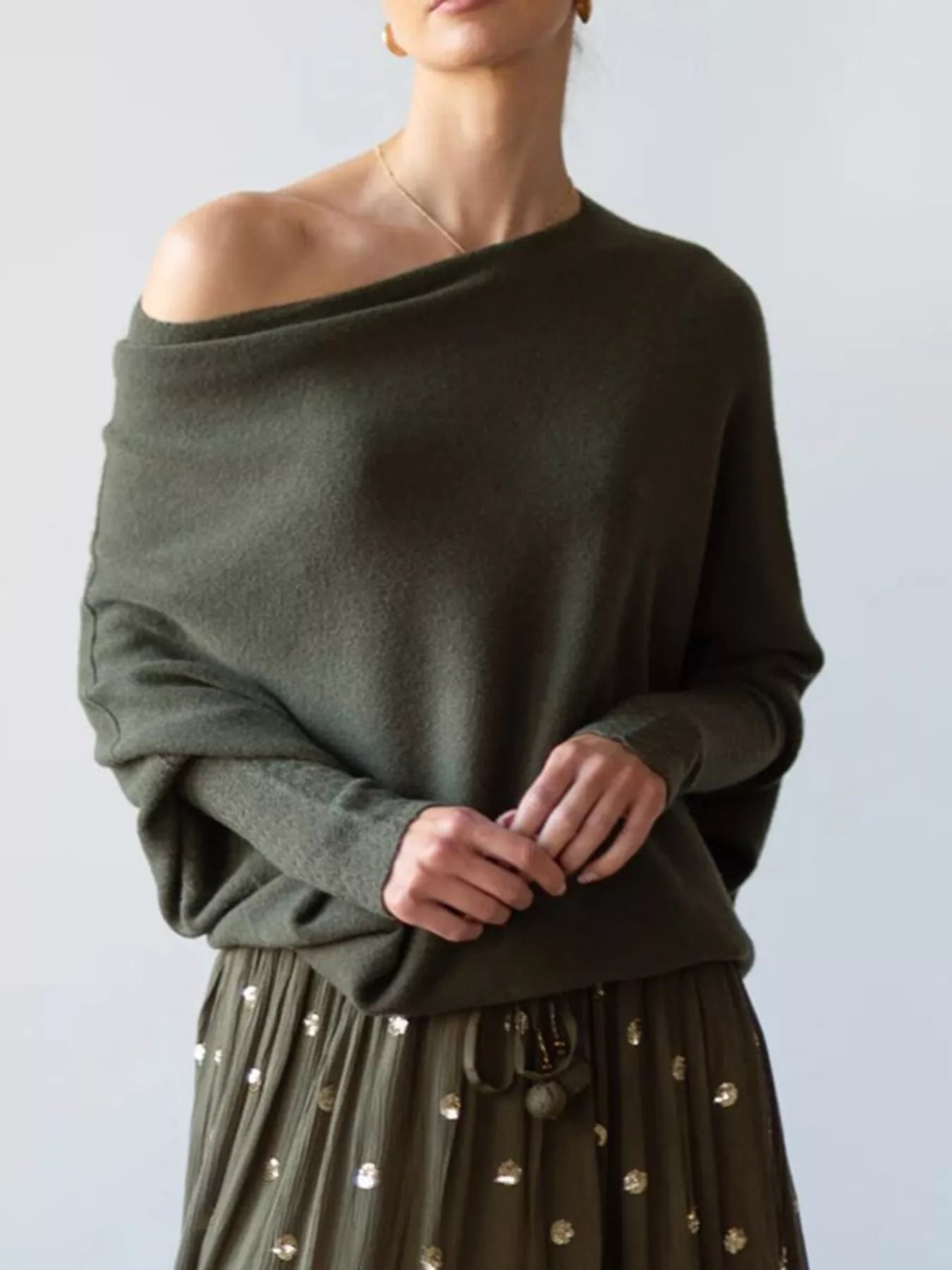 Boat Neck Long Sleeve Sweater