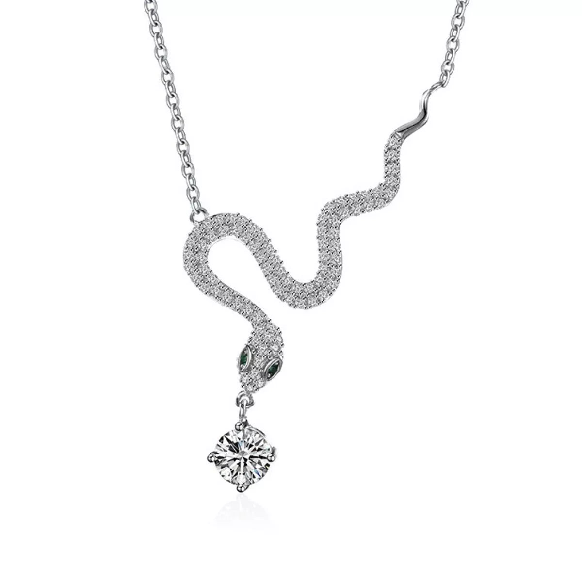 925 Sterling Silver Moissanite Snake Pendant Necklace