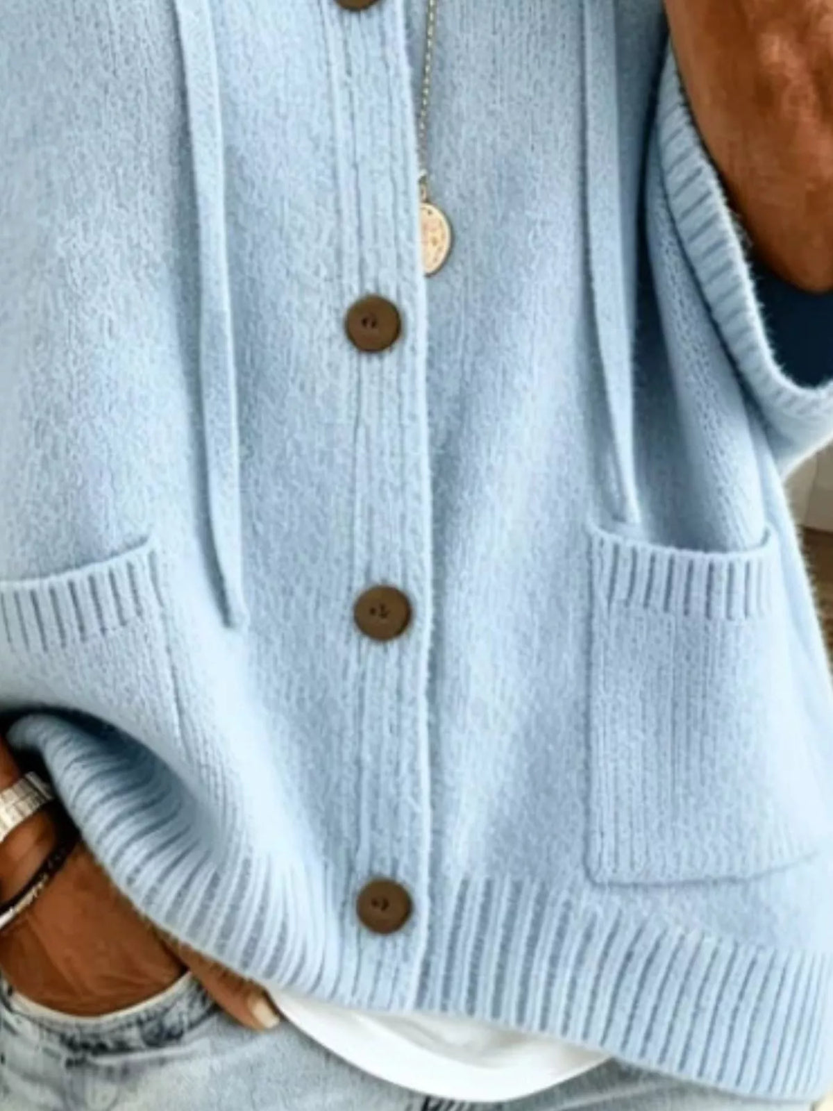 Full Size Casual Hooded Button-Down Knit Cardigan with Pockets Plus Size