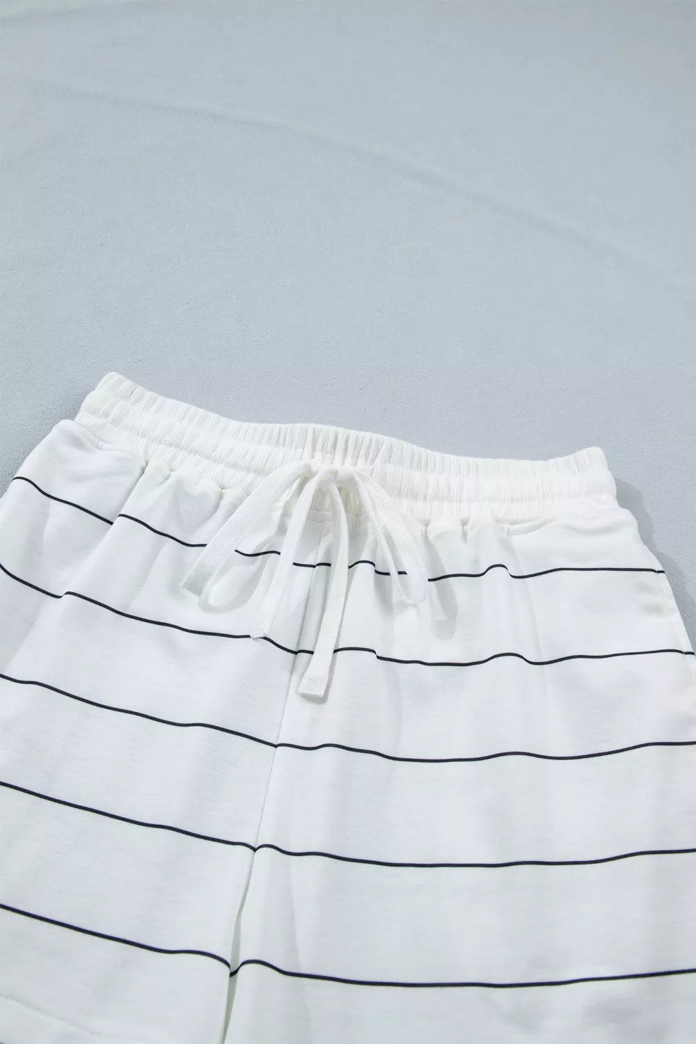 Stripe Half Sleeve Tee and Drawstring Shorts Set
