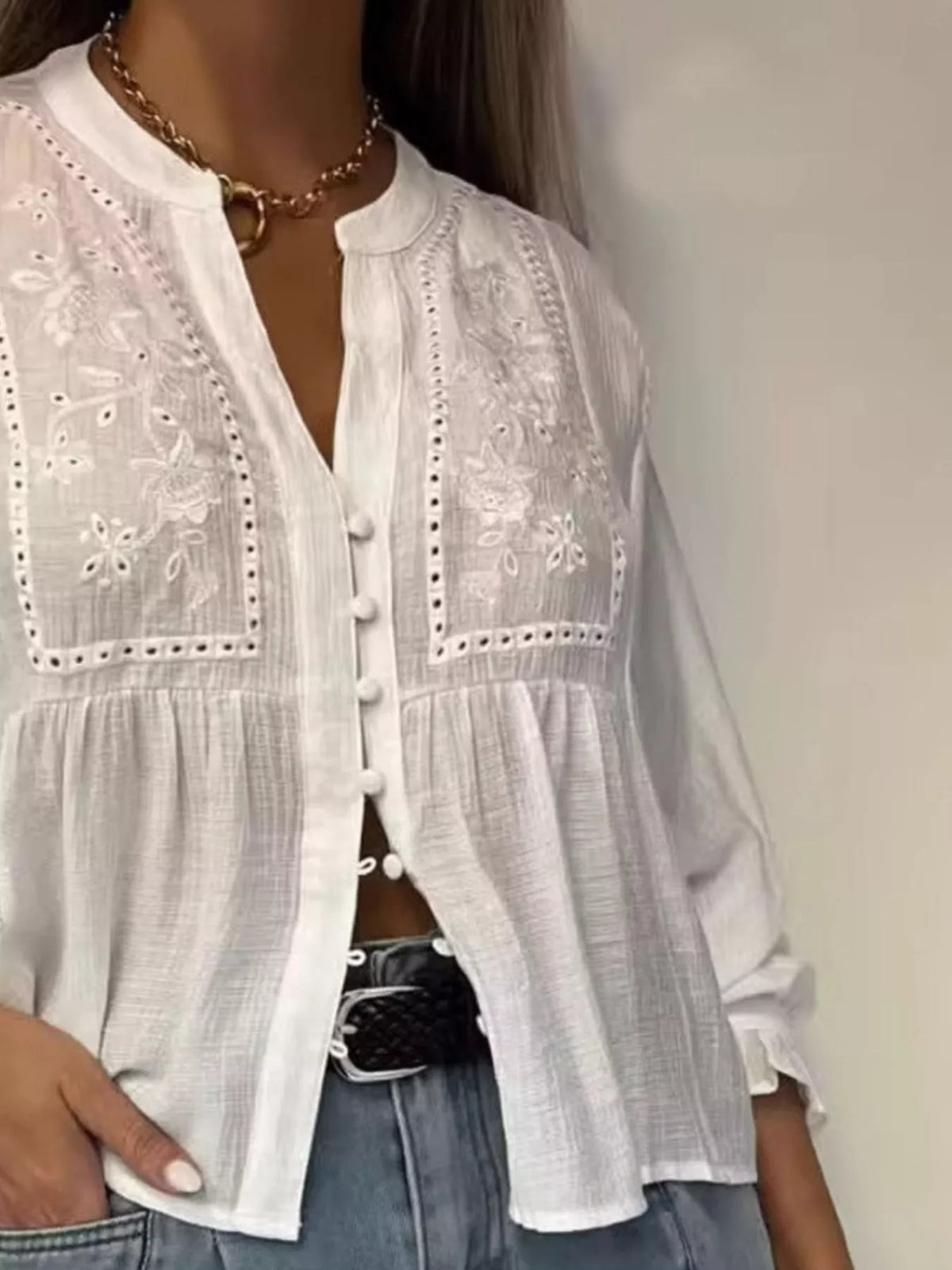 Embroidered Detail Button-Down Shirt