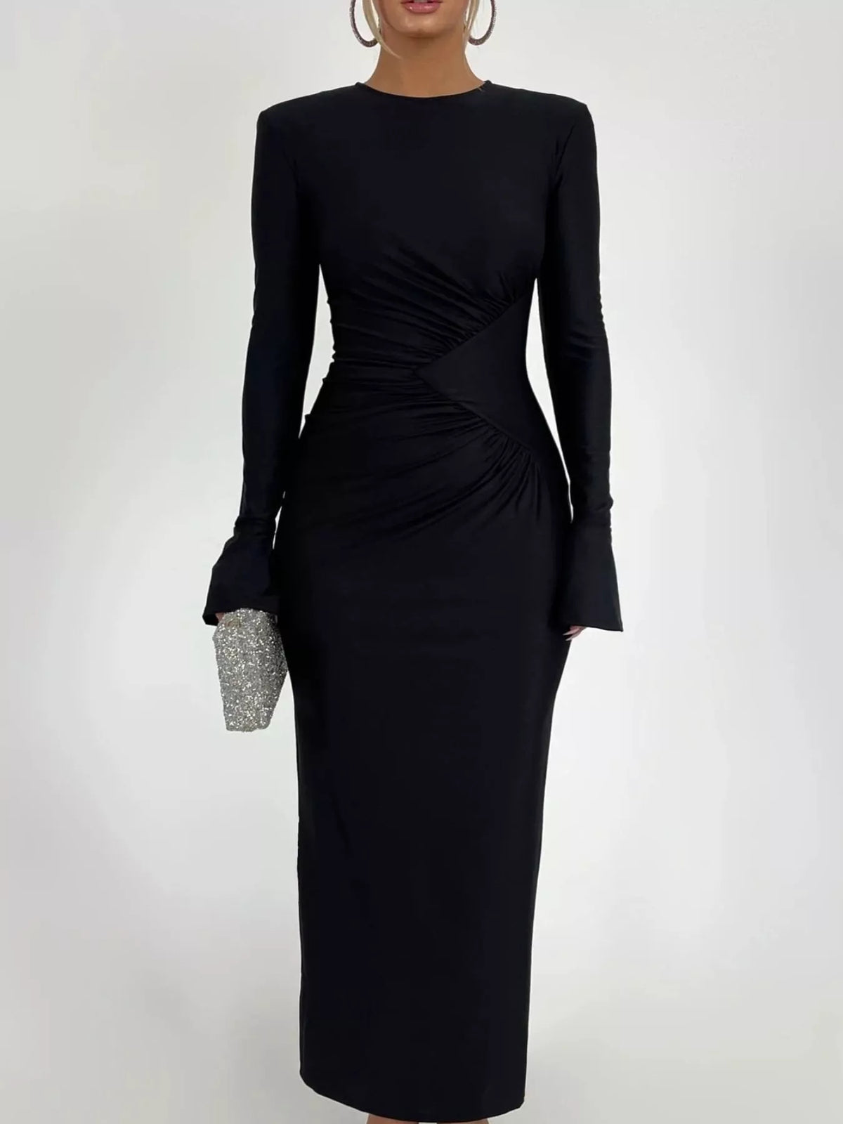 Ruched Long Sleeve Bodycon Maxi Dress