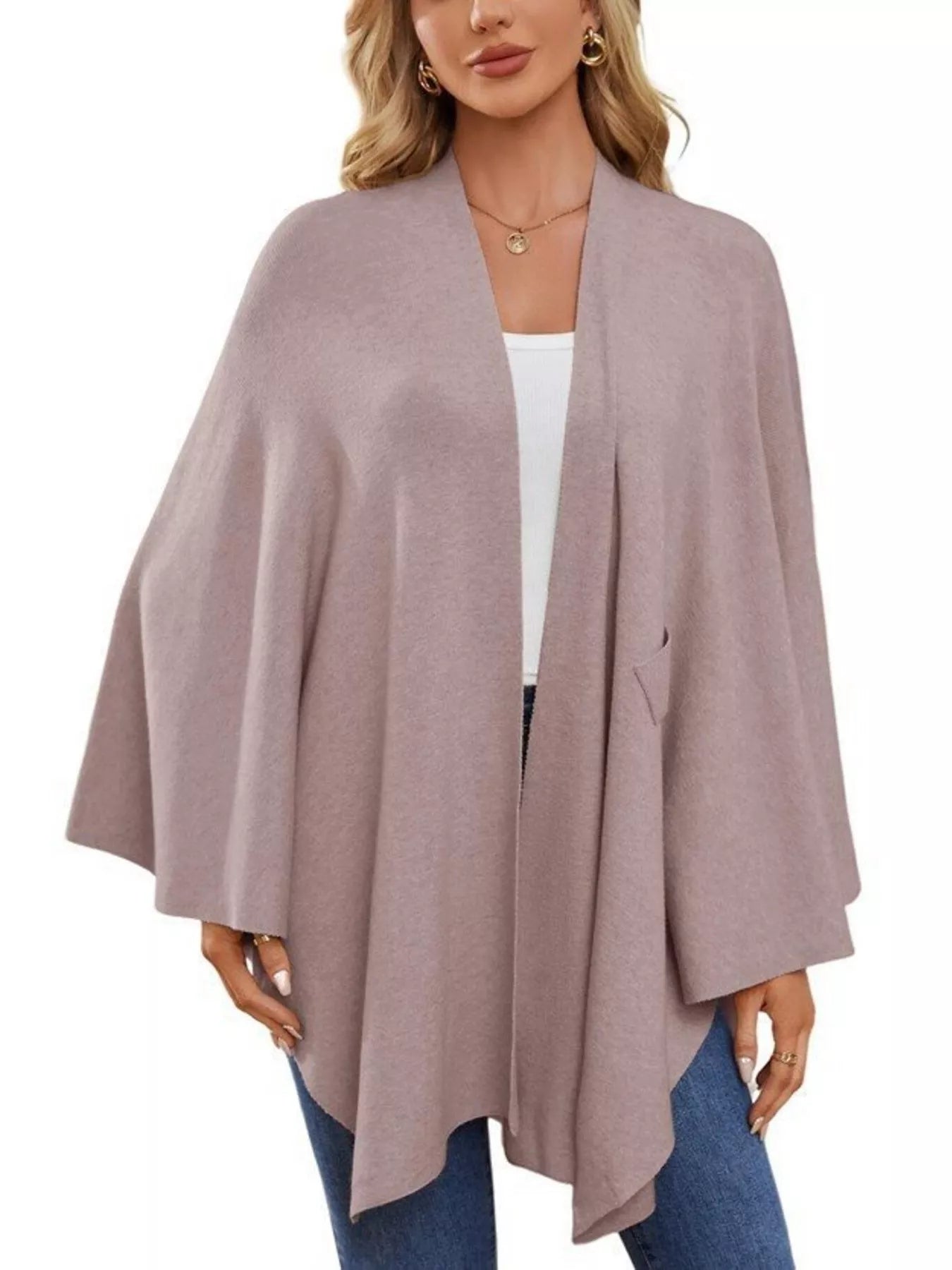 Solid Color Tie-Front Knit Cape Top