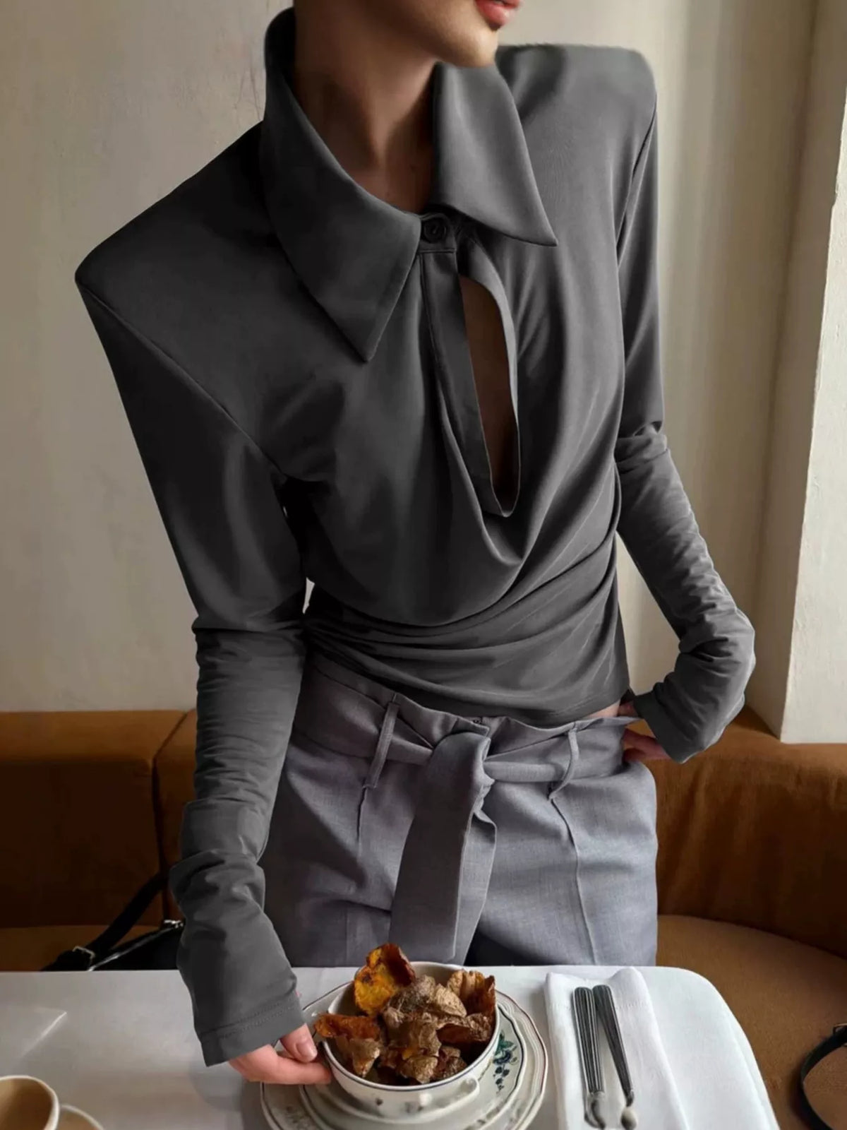 Long-Sleeve Slim-Fit T-Shirt with Cutout Detail