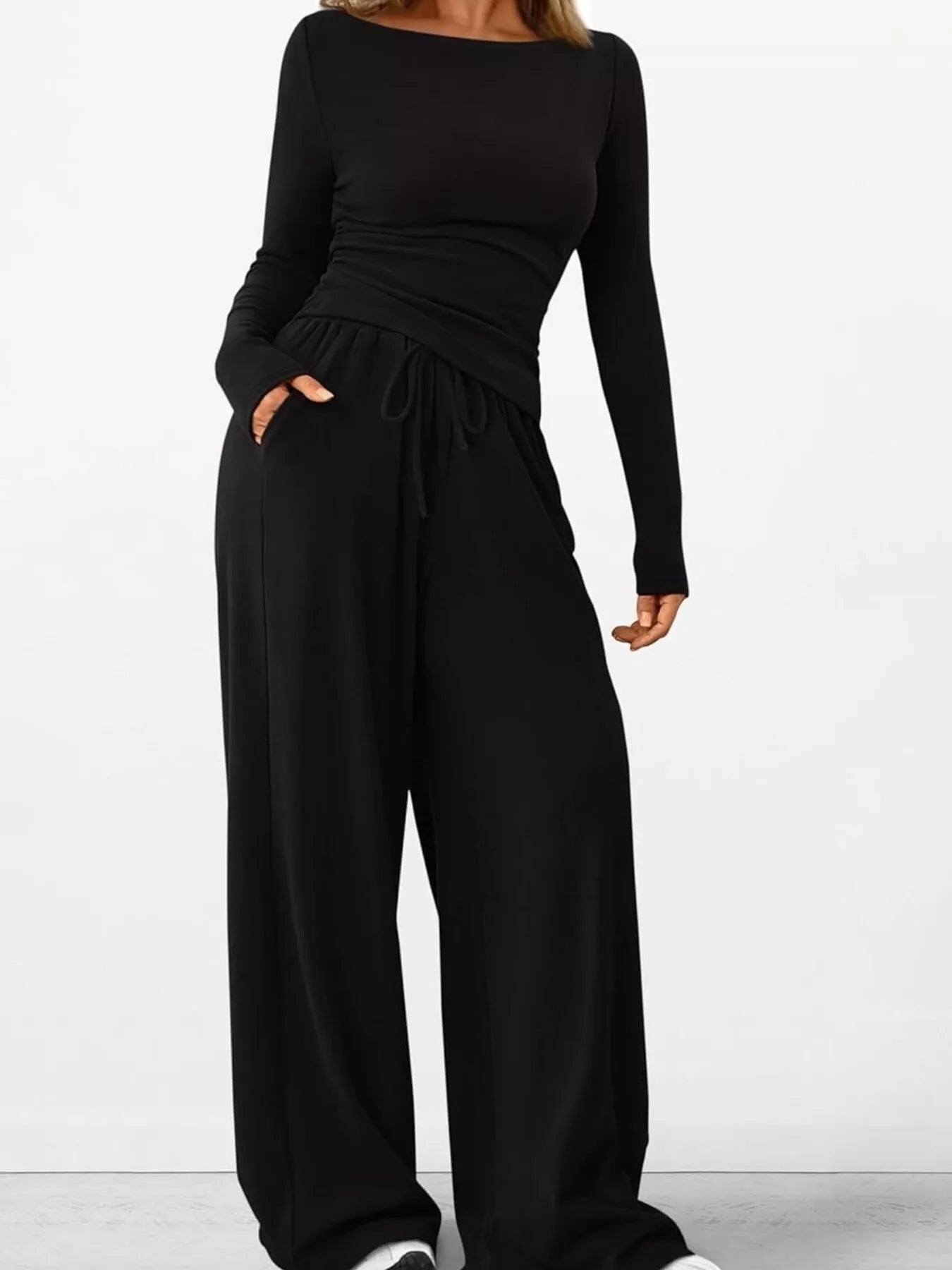 Long Sleeve Top and Wide Leg Pants Set