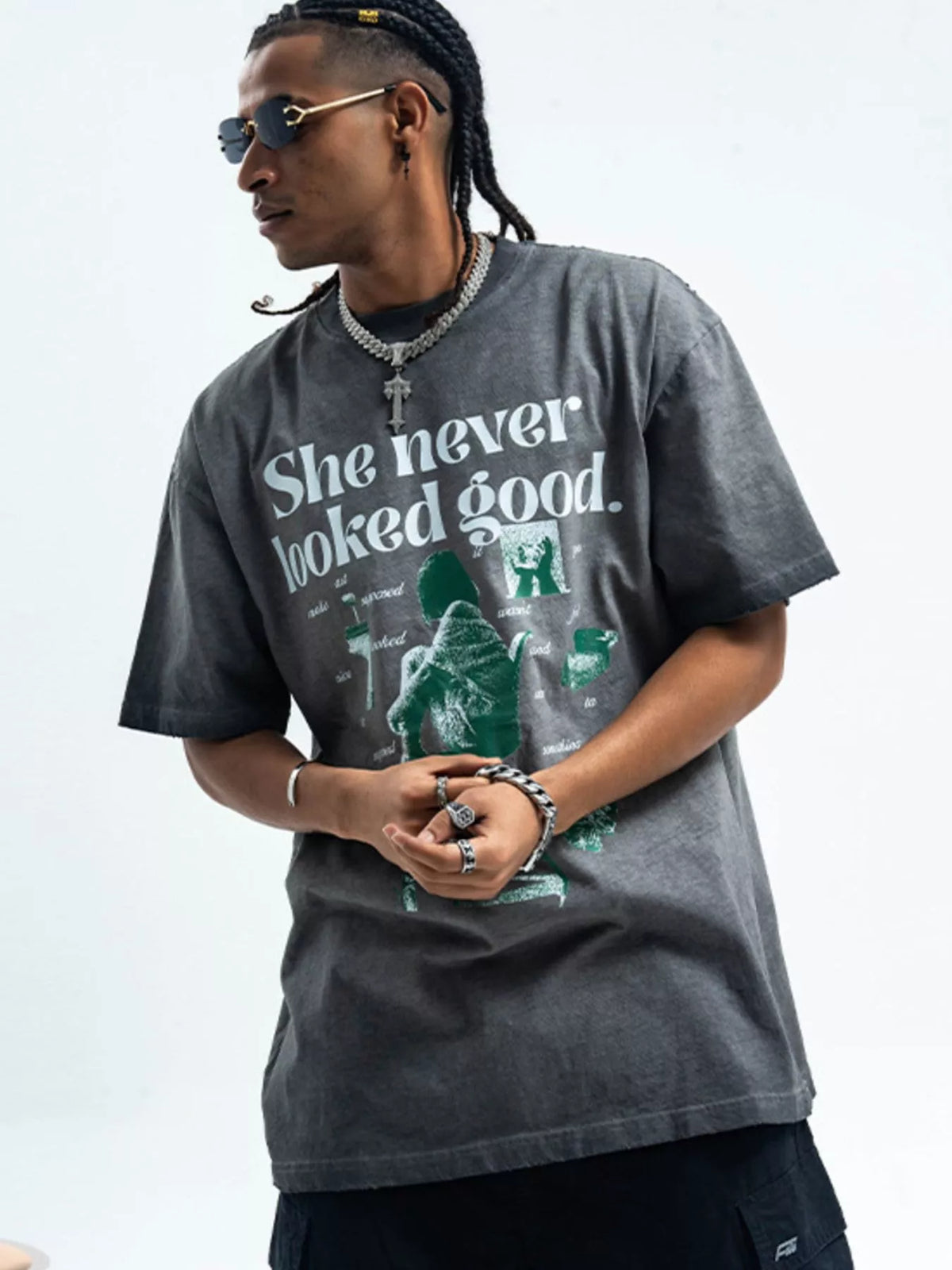 Men's Vintage Graphic Round Neck Oversized T-Shirt