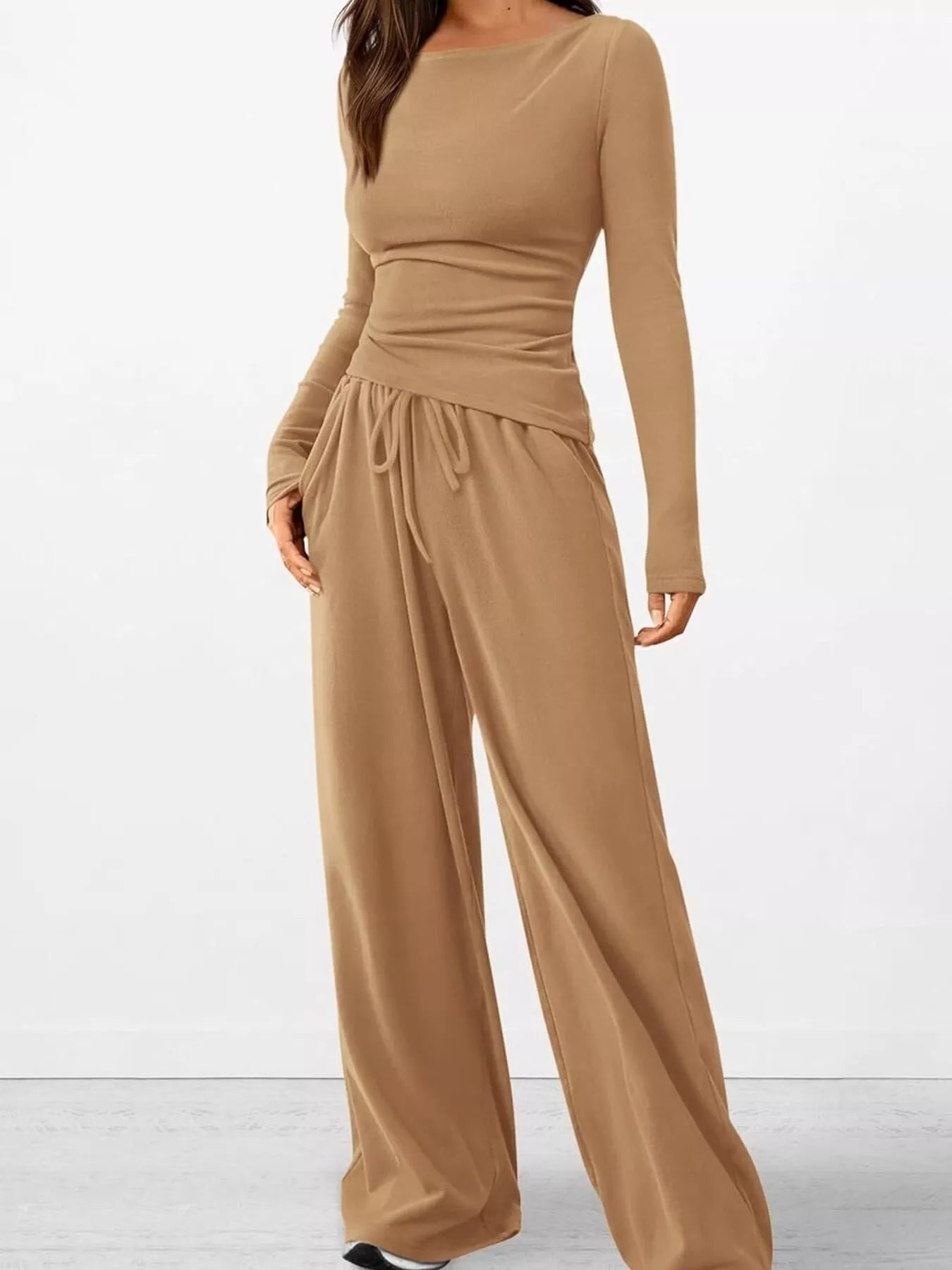 Long Sleeve Top and Wide Leg Pants Set