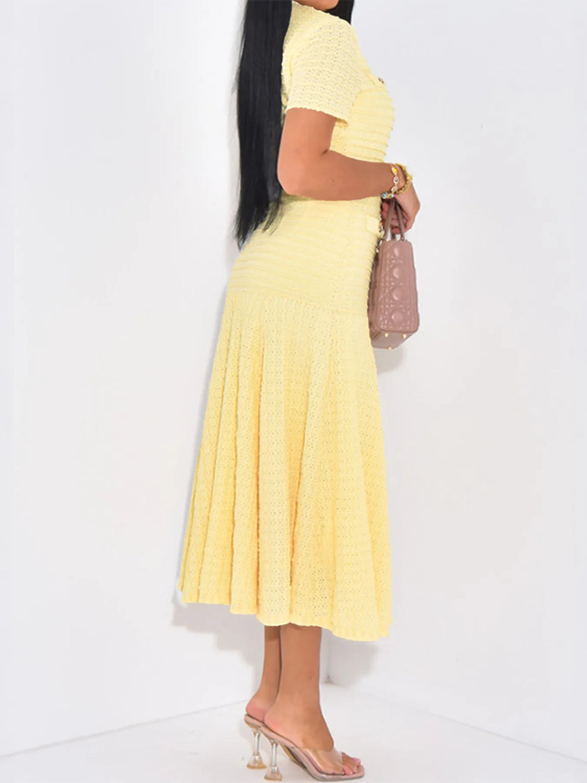 Textured Knit Short Sleeve Dress