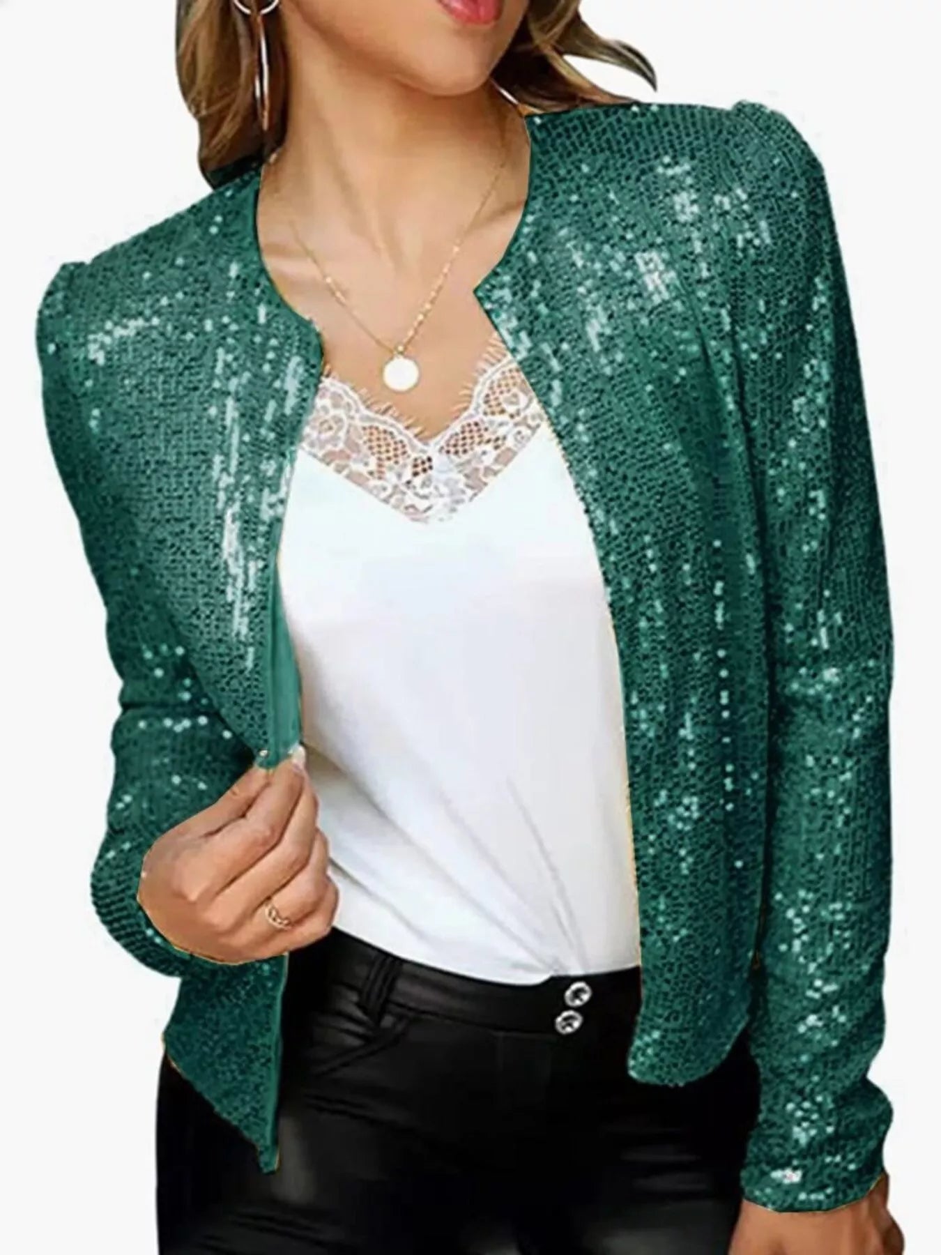 Full Size Sequin Long Sleeve Jacket Plus Size