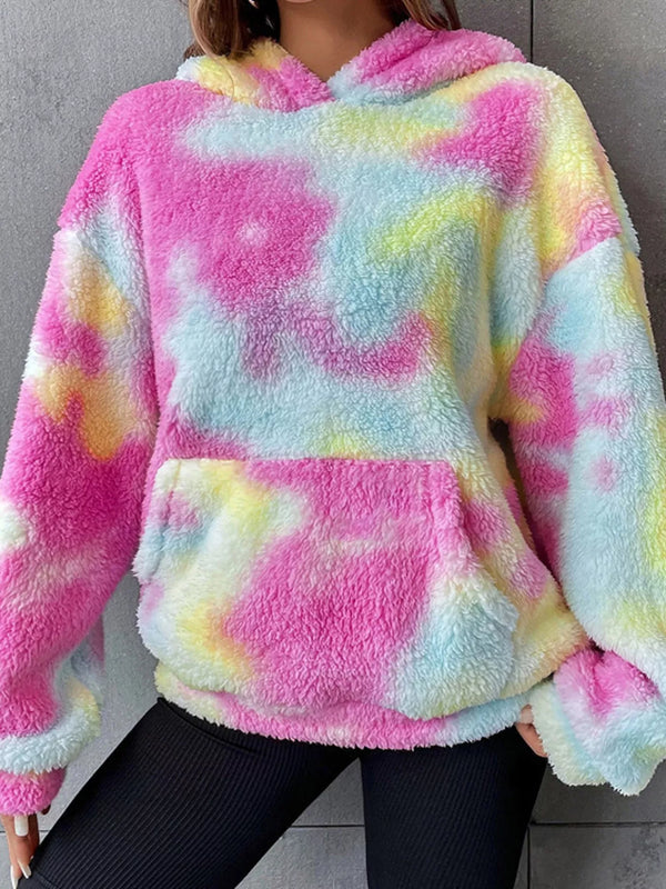 Full Size Tie-Dye Plush Drop Shoulder Hoodie Plus Size