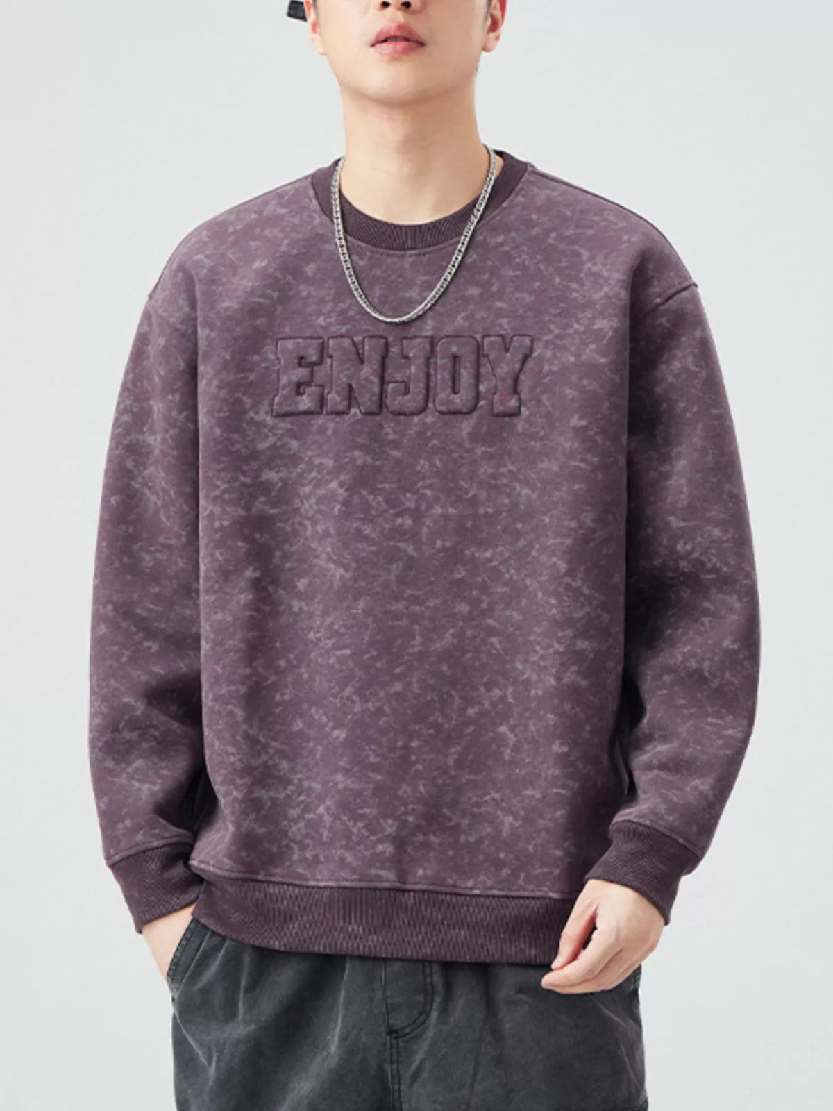 Men's Plus Size Enjoy Round Neck Long Sleeve Sweatshirt