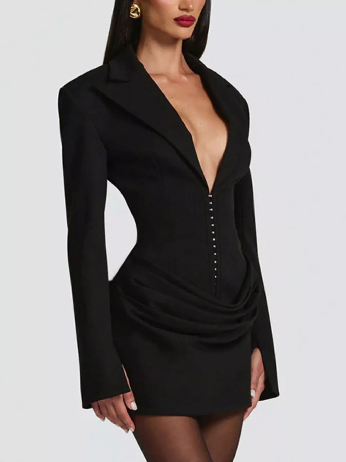 Full Size Blazer-Style Long Sleeve Mini Dress Plus Size