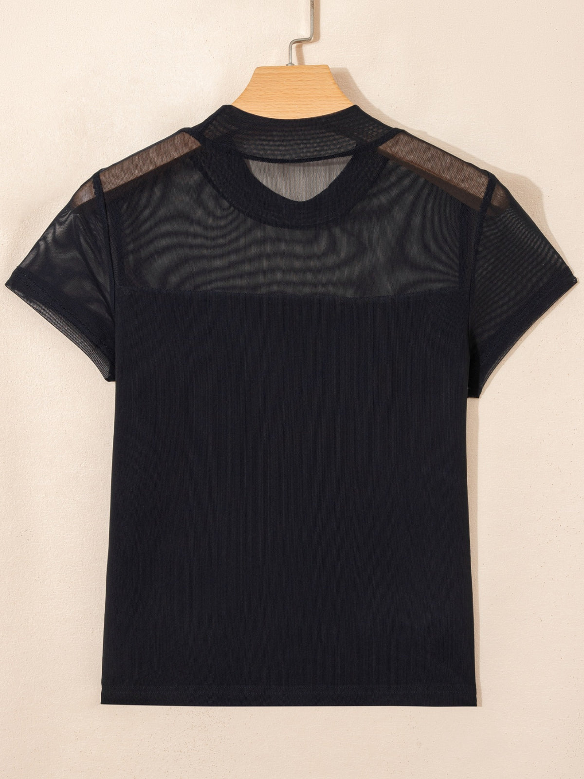 Sheer Mesh Patchwork Cap Sleeve T Shirt