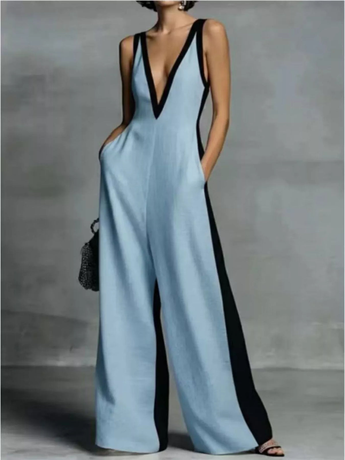 Contrast Trim V-Neck Jumpsuit