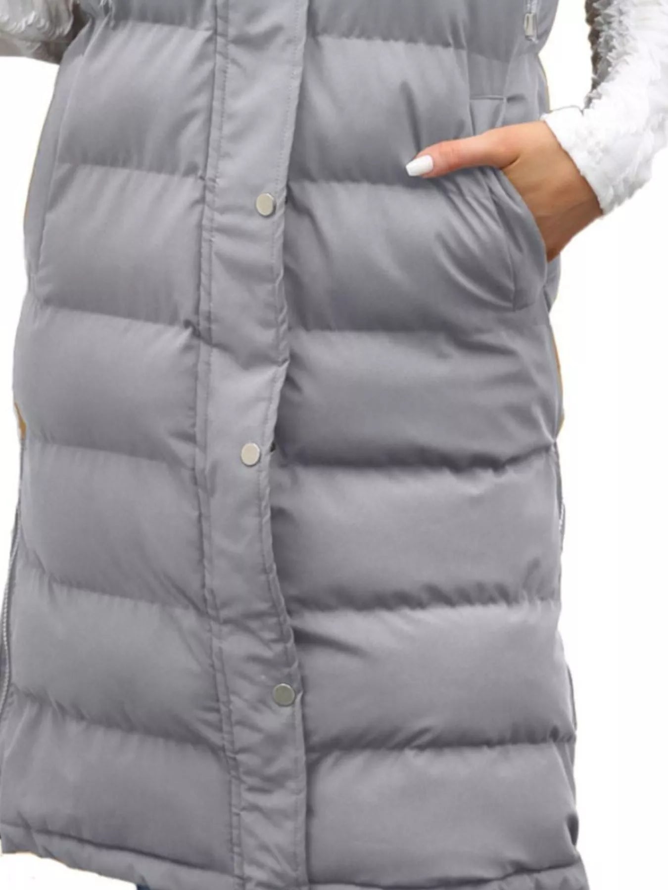 Full Size Snap Down Hooded Padded Longline Vest Coat Plus Size
