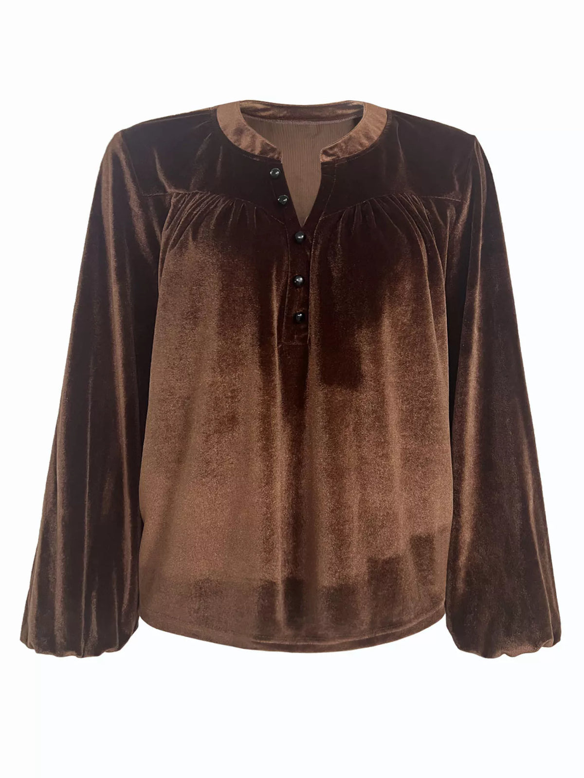 Velvet Notched Long Sleeve Blouse