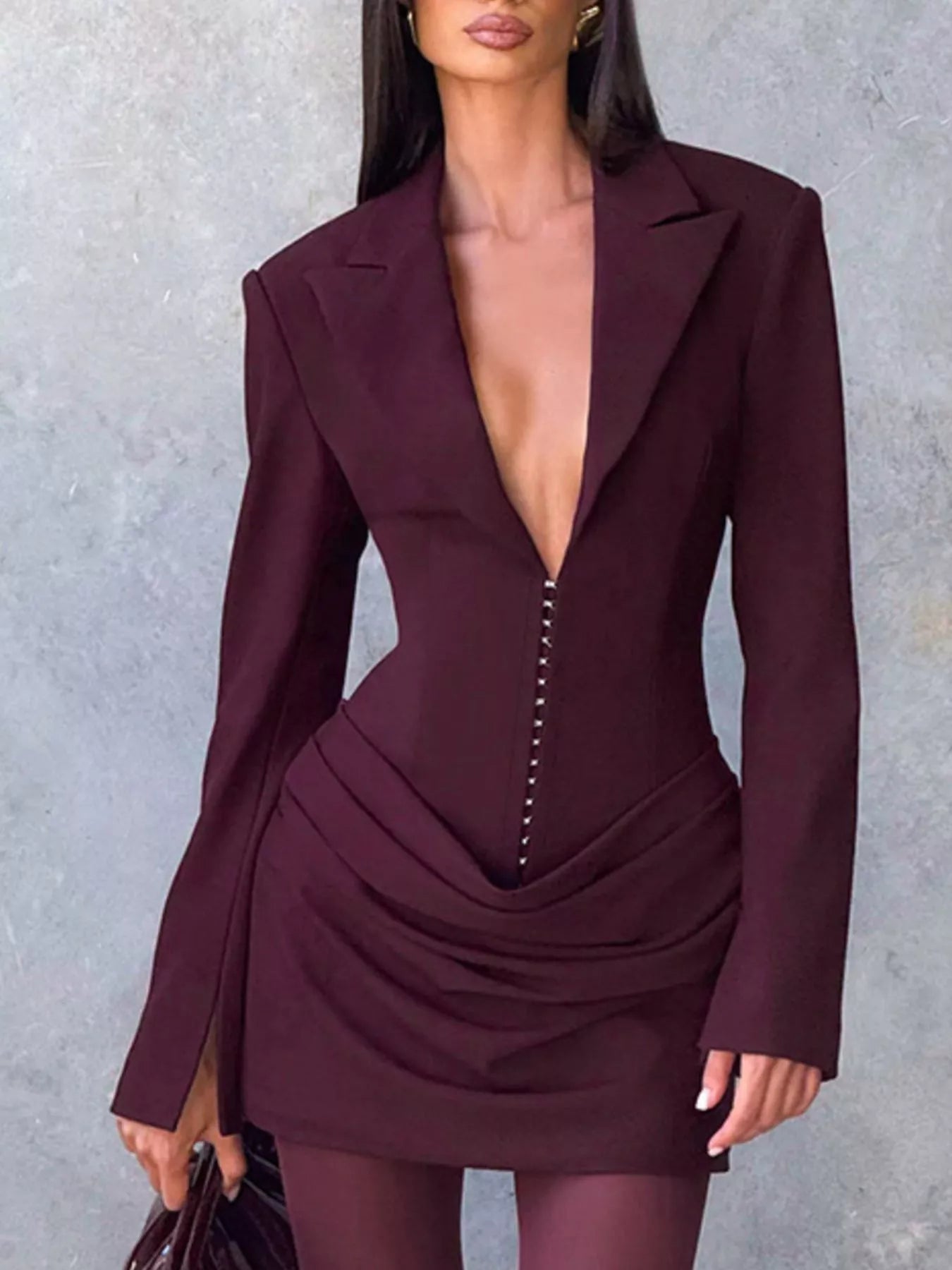 Full Size Blazer-Style Long Sleeve Mini Dress Plus Size