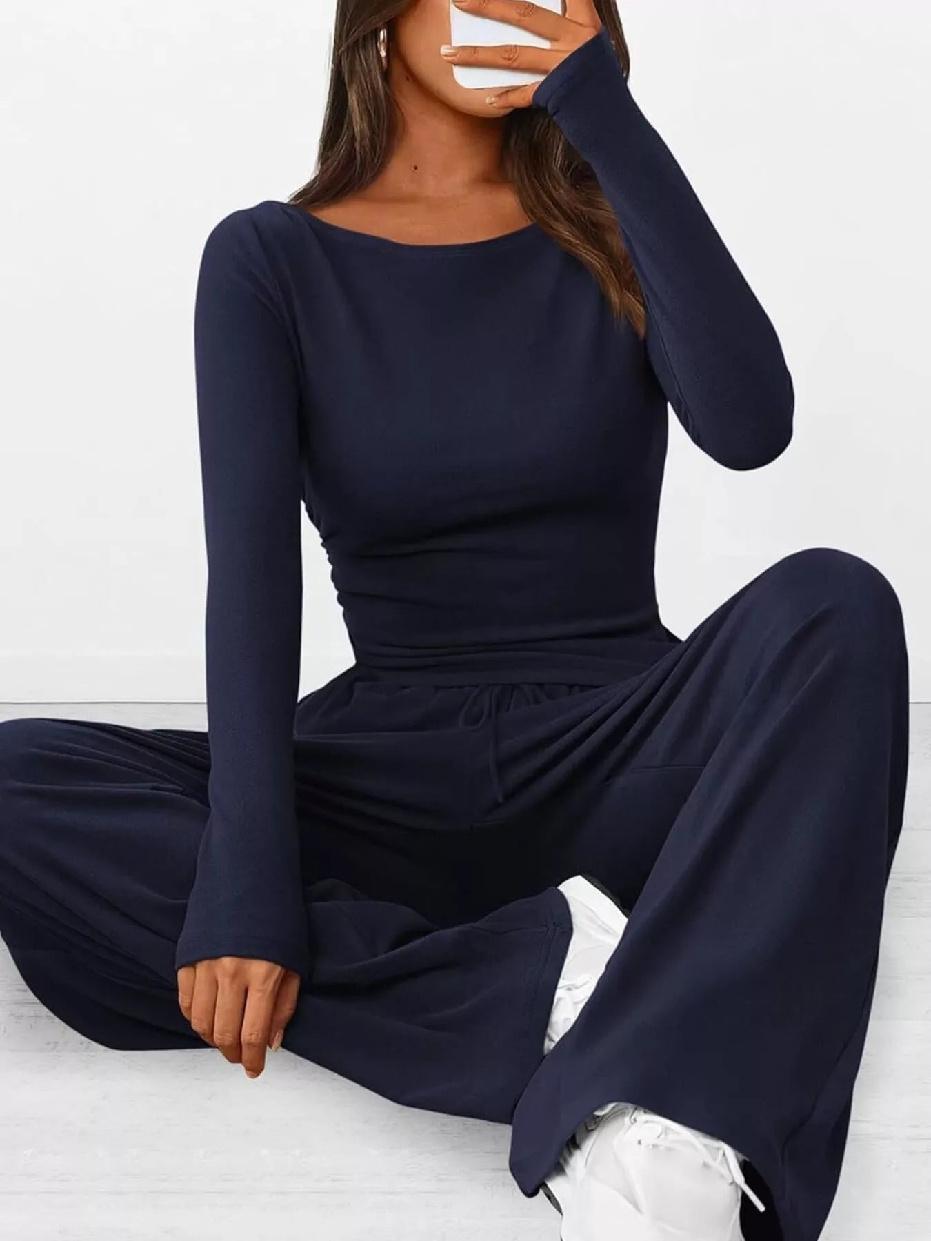 Long Sleeve Top and Wide Leg Pants Set