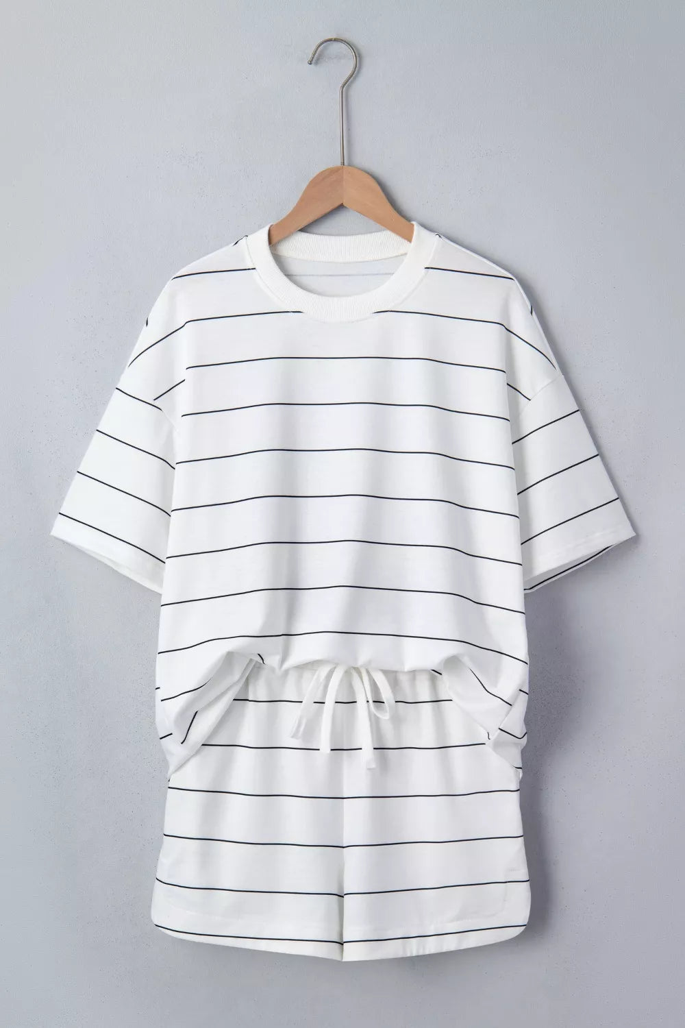 Stripe Half Sleeve Tee and Drawstring Shorts Set