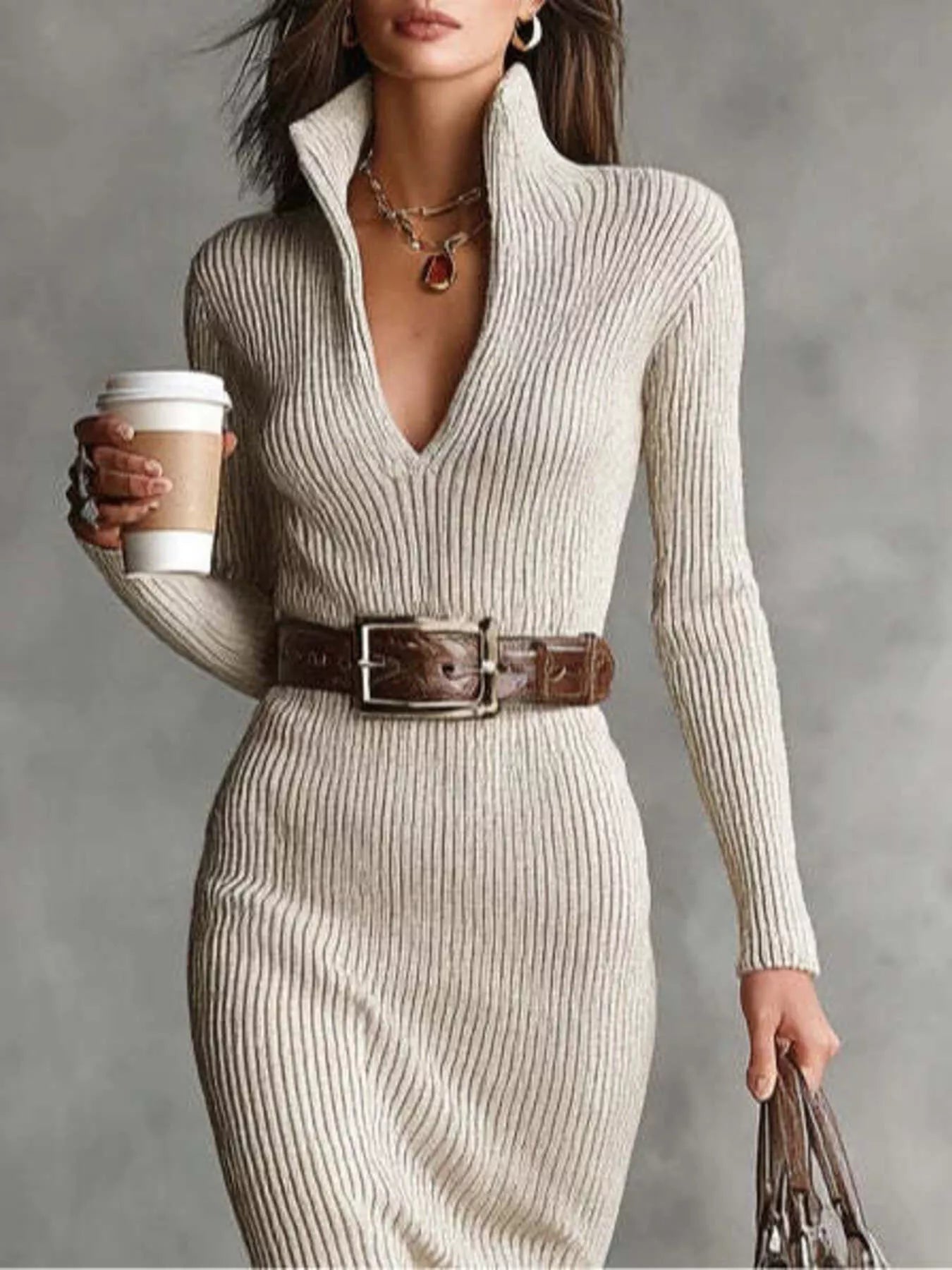 Full Size Ribbed Knit Turtleneck Sweater Dress Plus Size