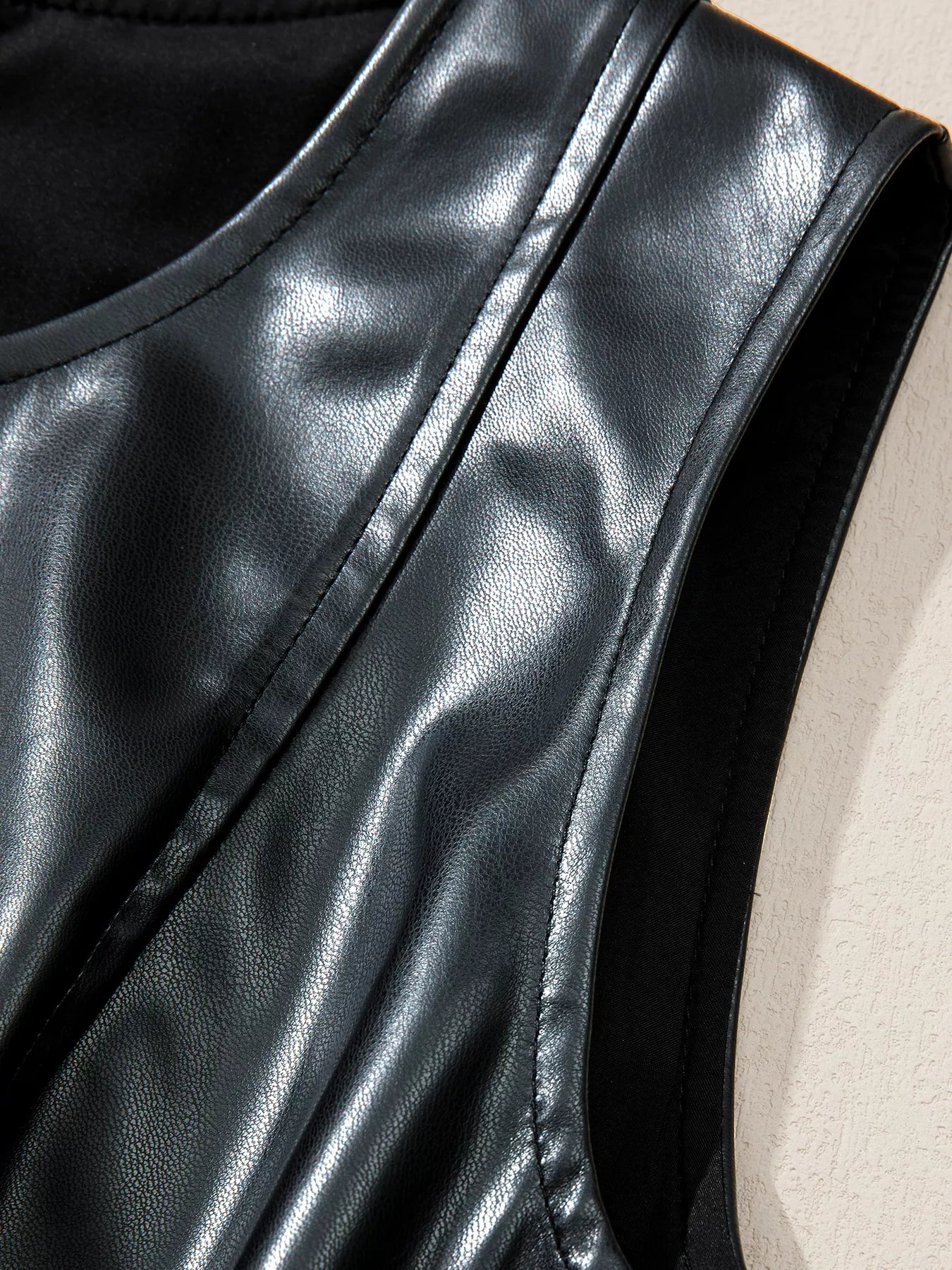 Faux Leather Ruffle Hem Sleeveless Mini Dress