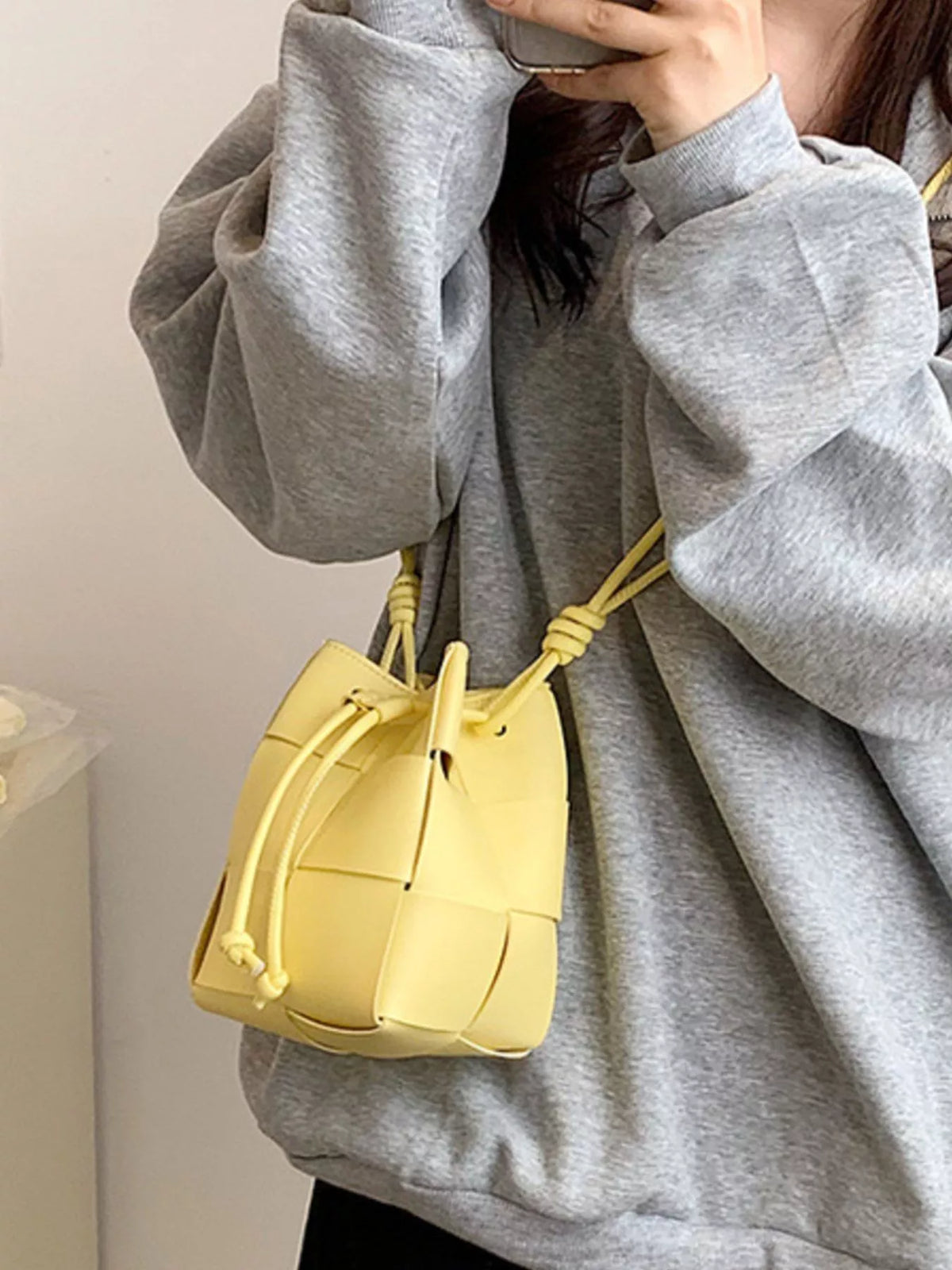 Woven Bucket Crossbody Bag