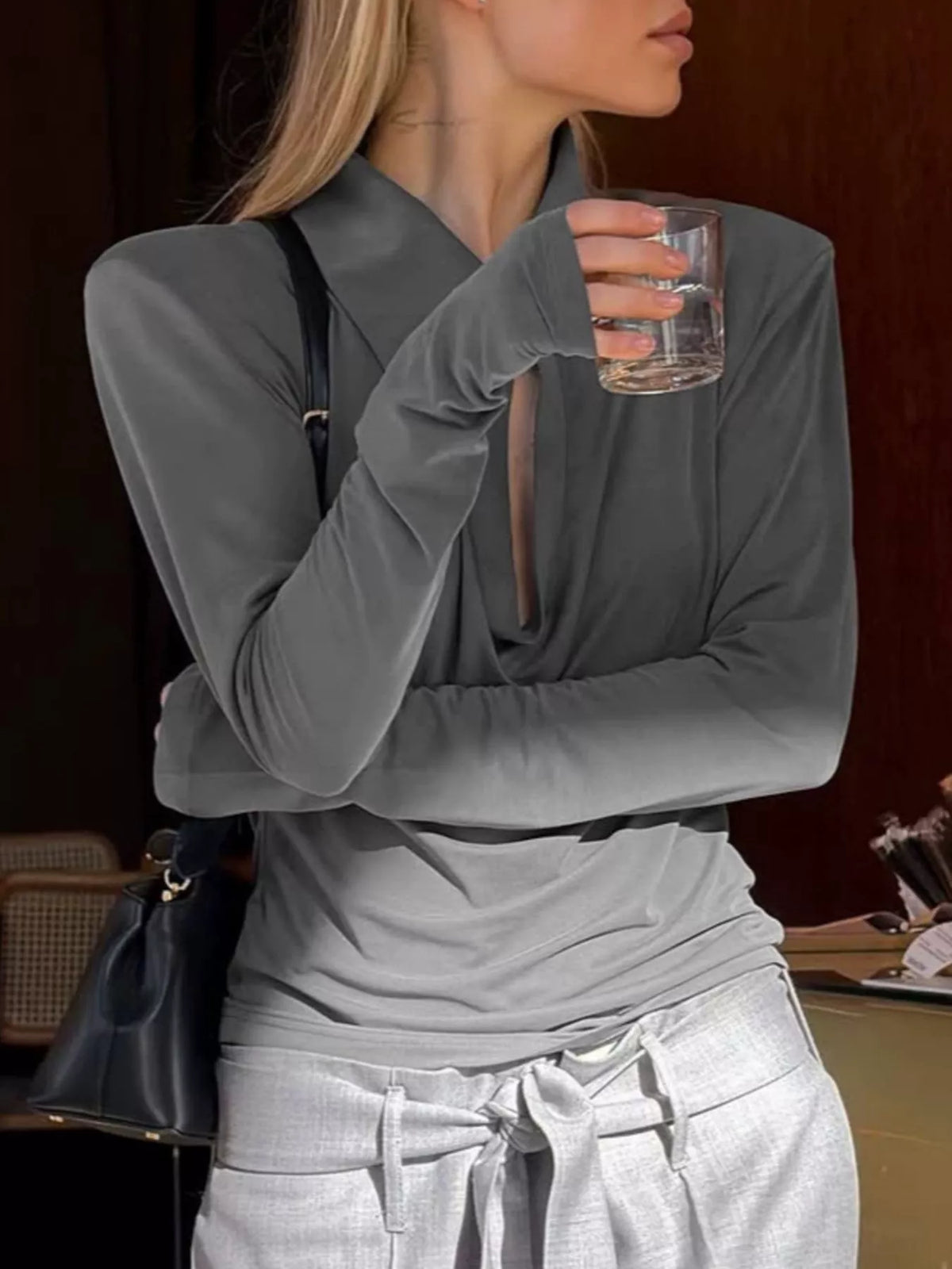 Long-Sleeve Slim-Fit T-Shirt with Cutout Detail