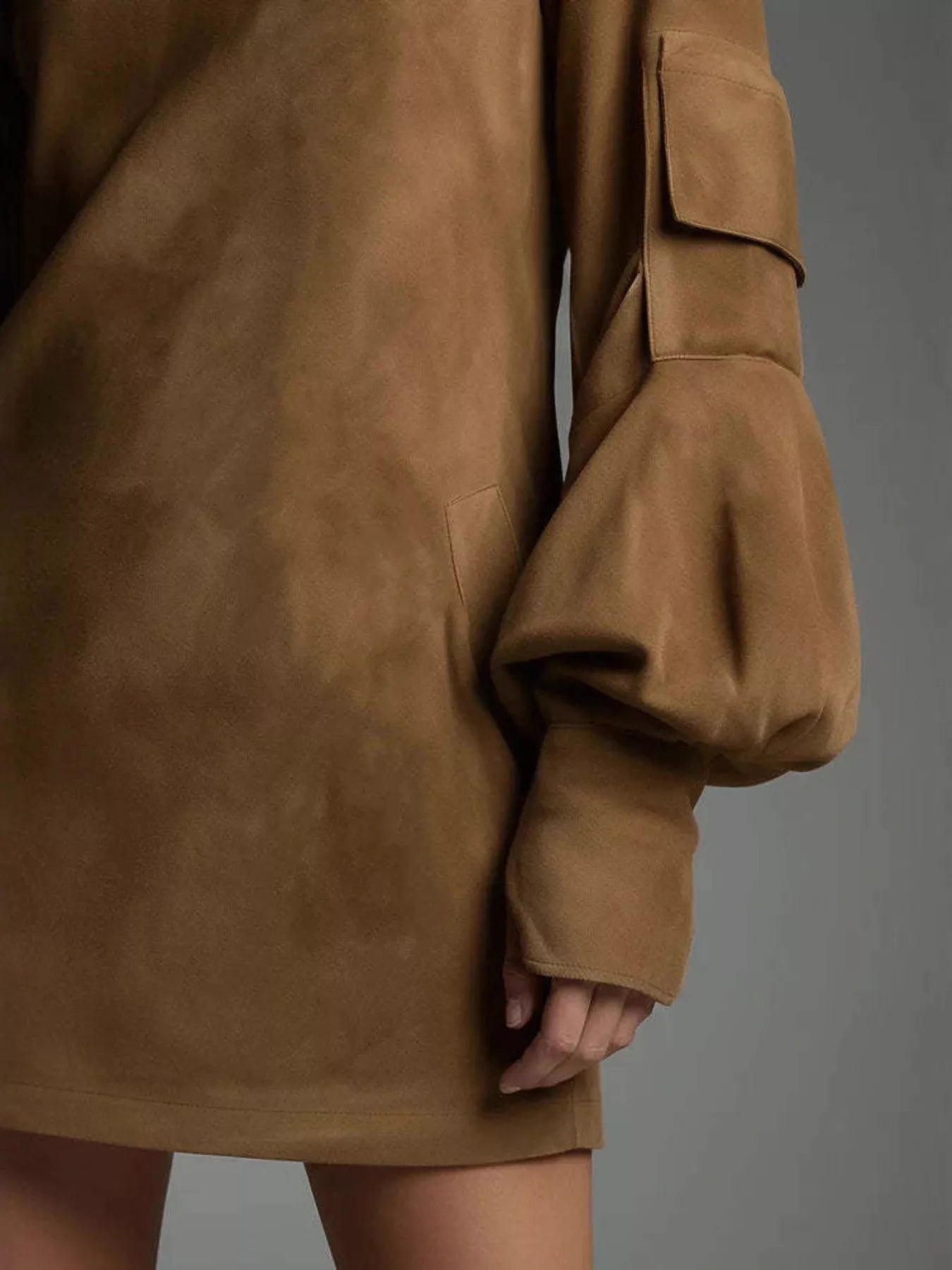 Turtleneck Lantern Sleeve Mini Dress with Pockets