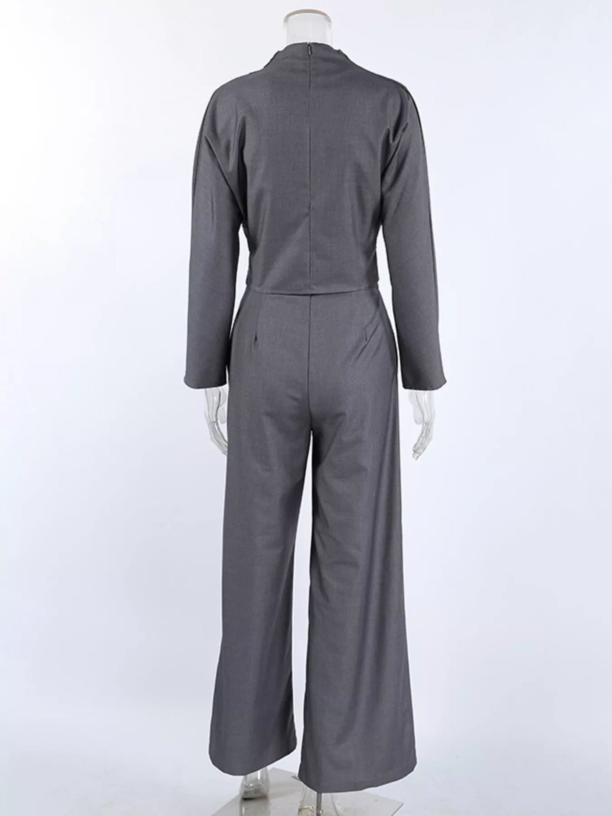 Draped Crop Top and Wide-Leg Pants Set