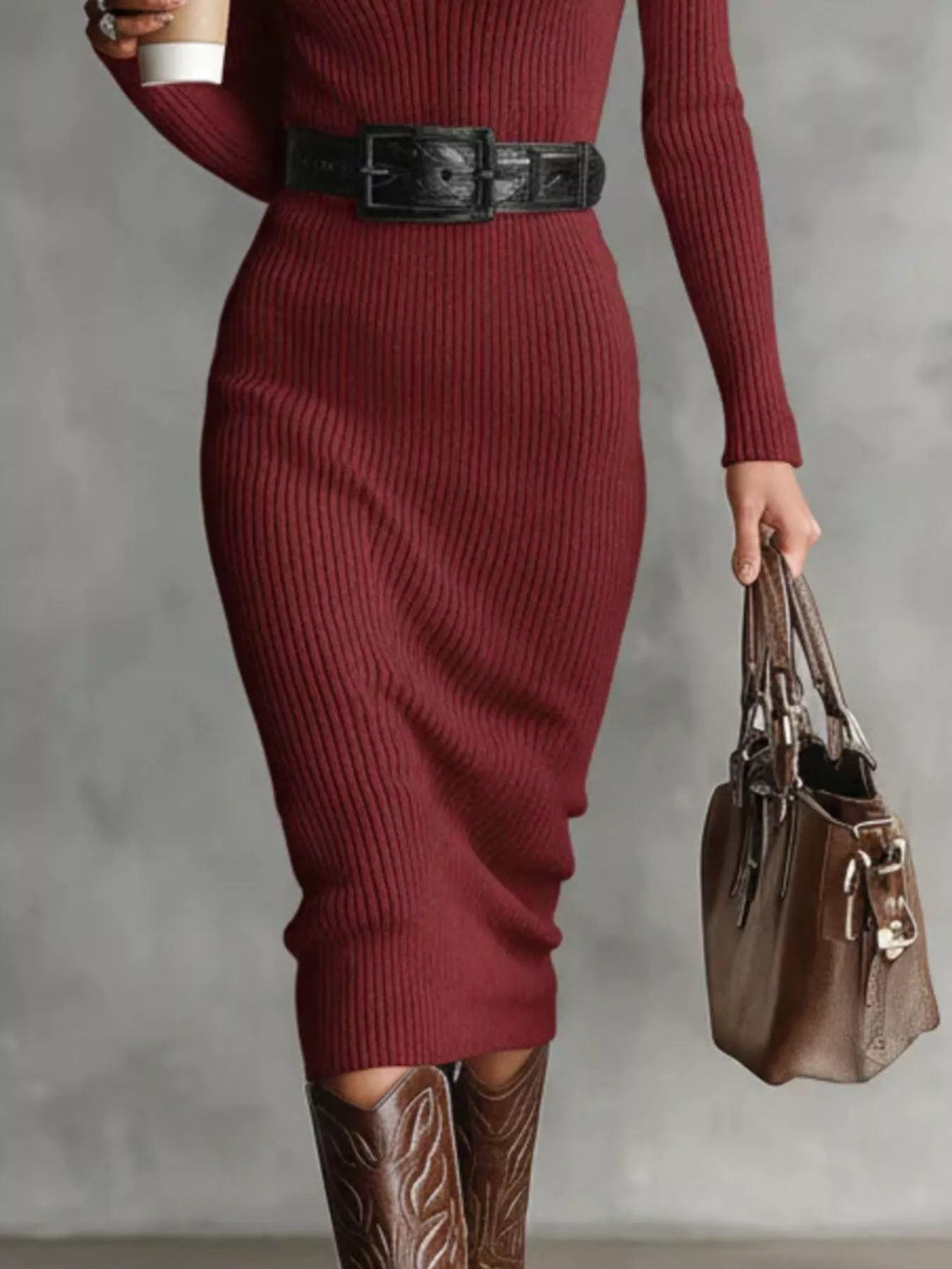 Full Size Ribbed Knit Turtleneck Sweater Dress Plus Size