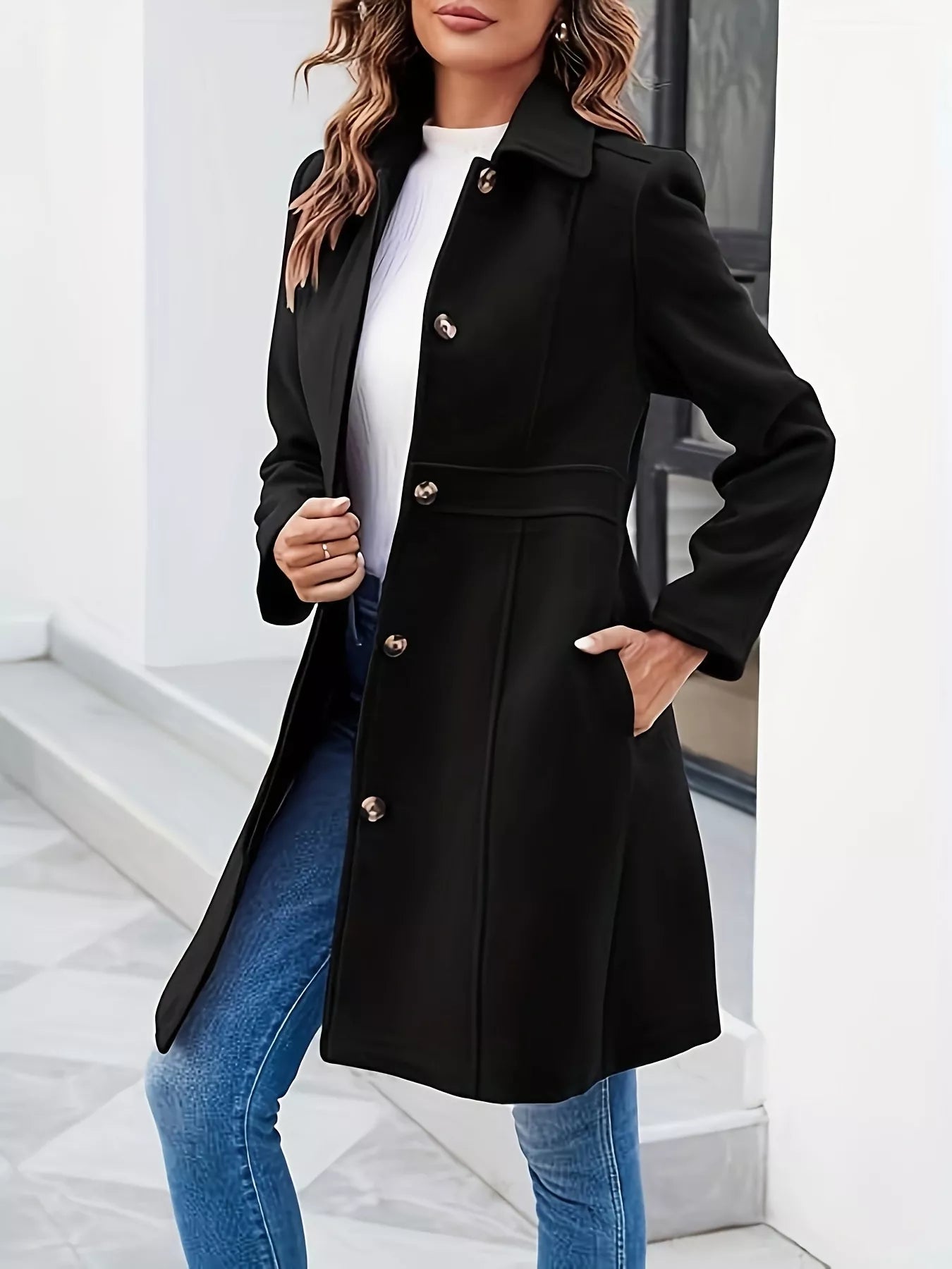Button-Down Wool Blend Coat
