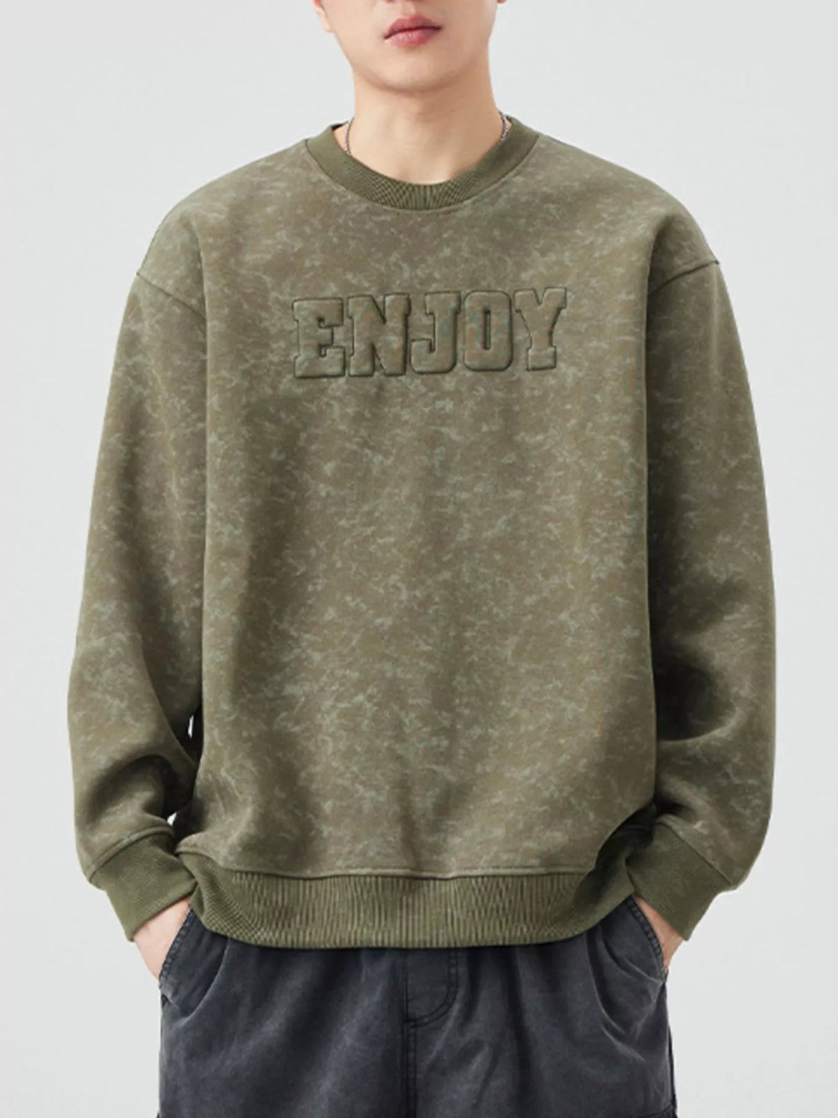 Men's Plus Size Enjoy Round Neck Long Sleeve Sweatshirt