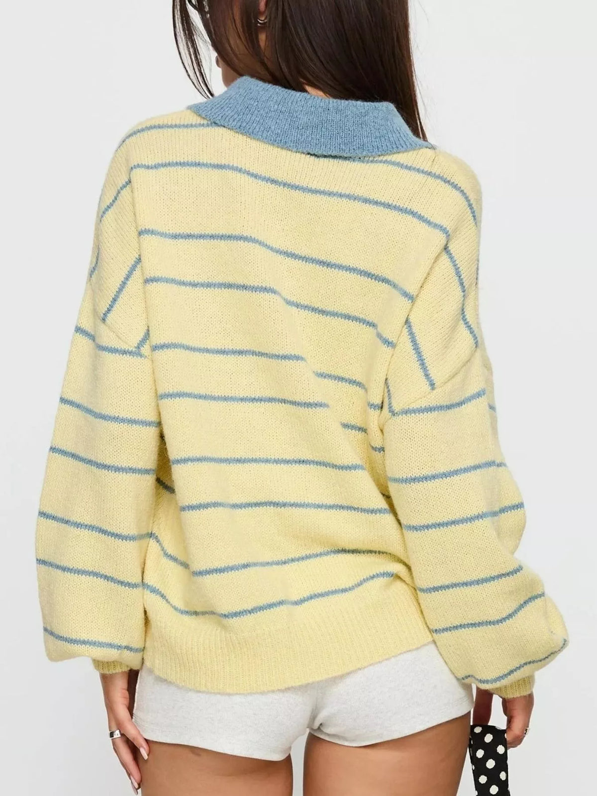 Striped Polo Collar Long Sleeve Sweater