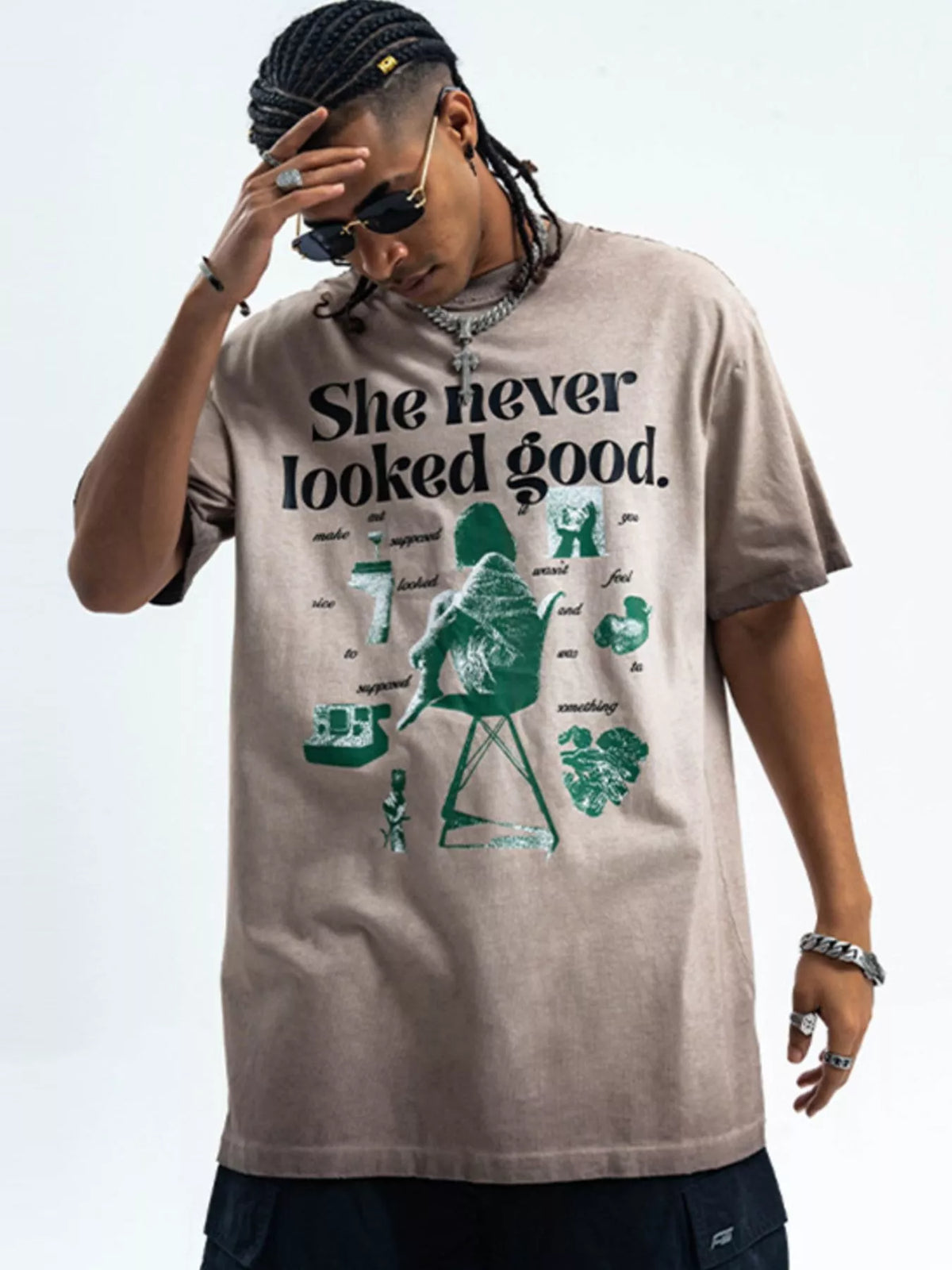 Men's Vintage Graphic Round Neck Oversized T-Shirt