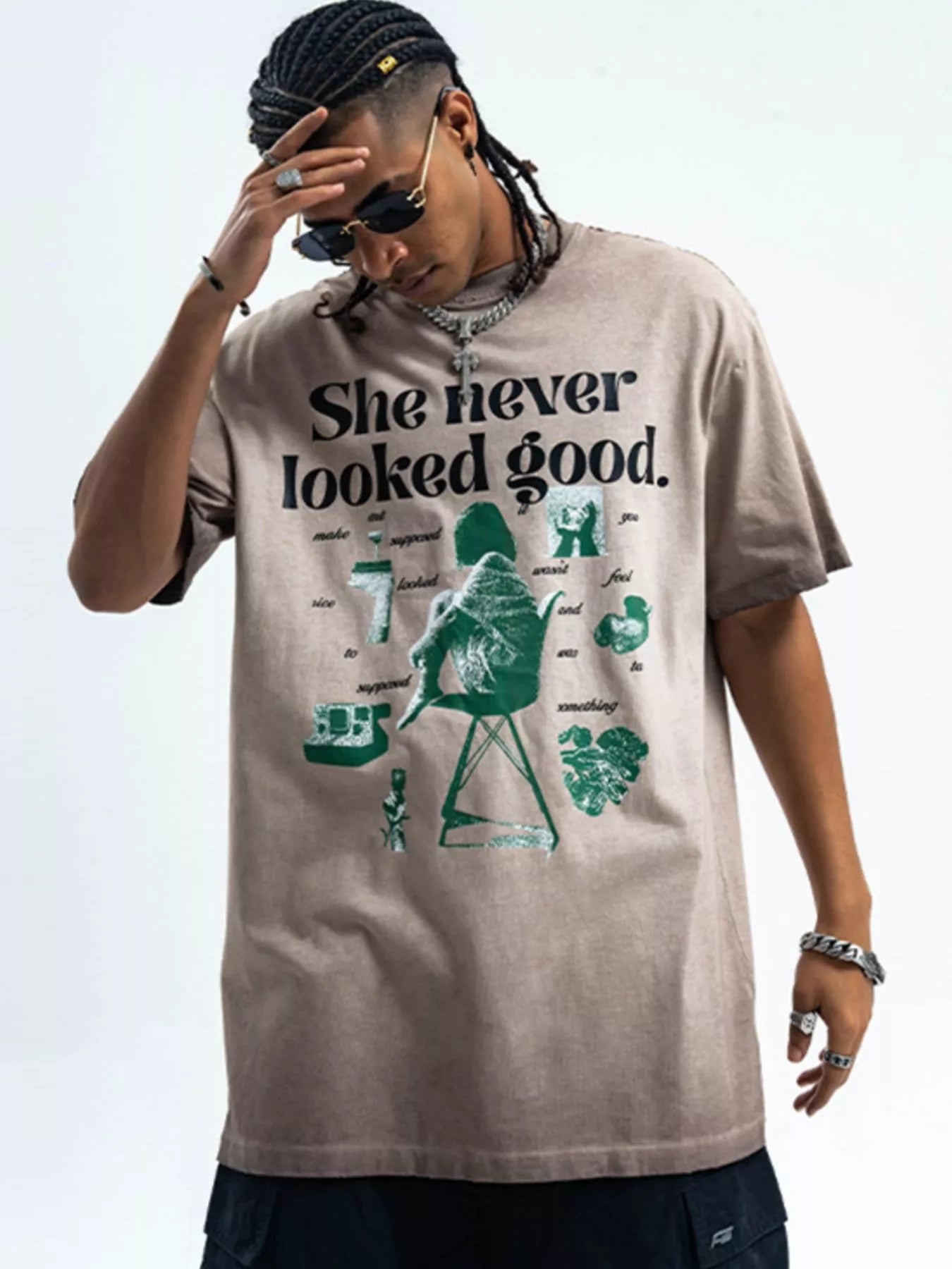 Men's Vintage Graphic Round Neck Oversized T-Shirt