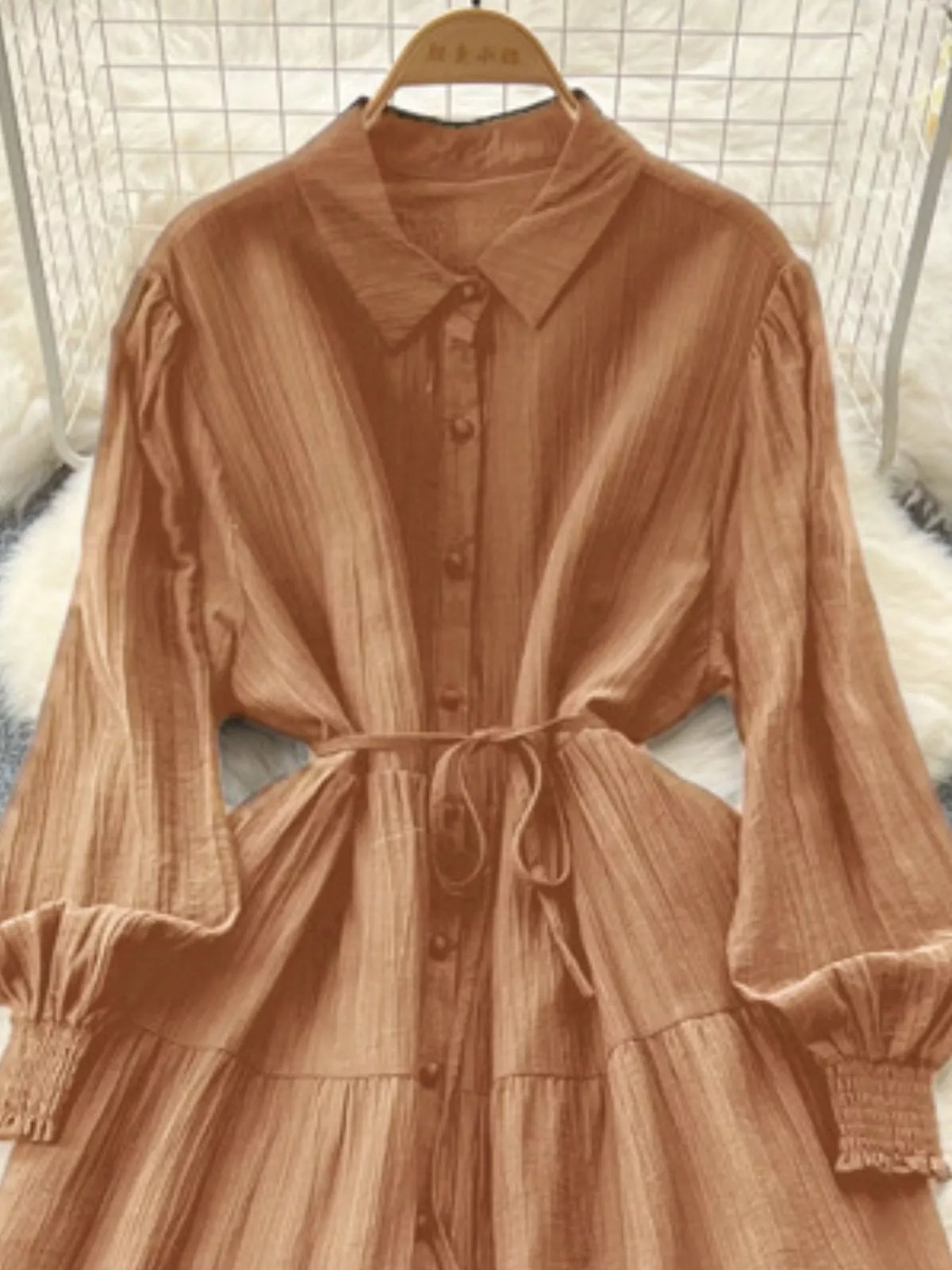 Button Down Tiered Long Sleeve Dress