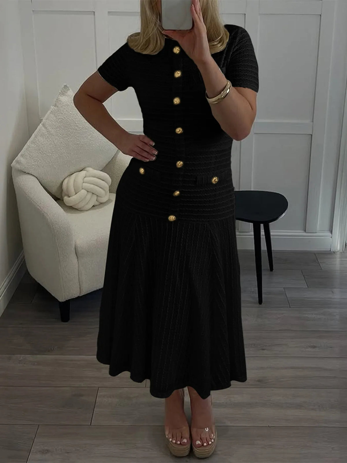 Textured Knit Short Sleeve Dress