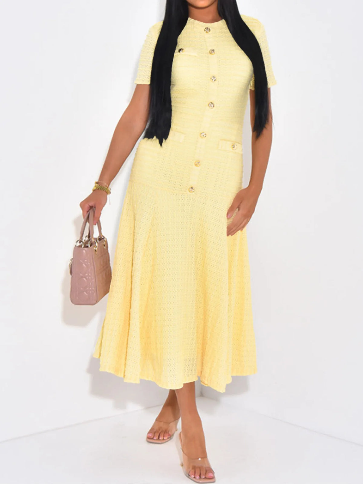 Textured Knit Short Sleeve Dress
