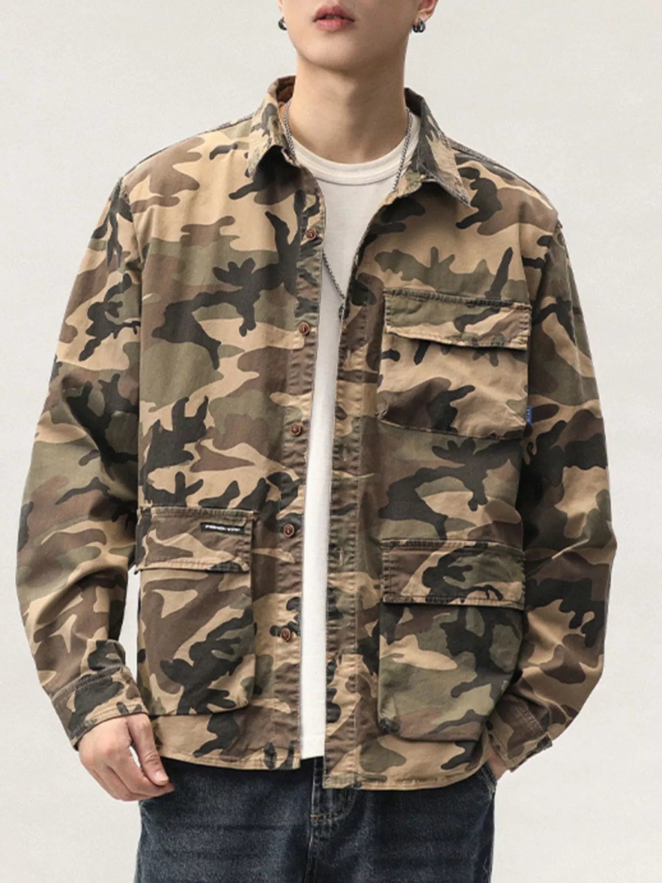 Men's Plus Size Casual Camouflage Cargo Shirt
