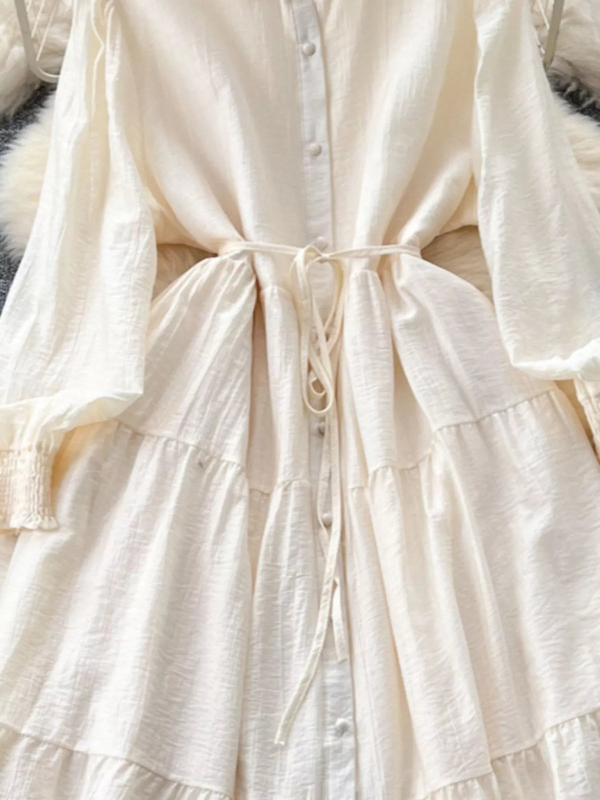 Button Down Tiered Long Sleeve Dress