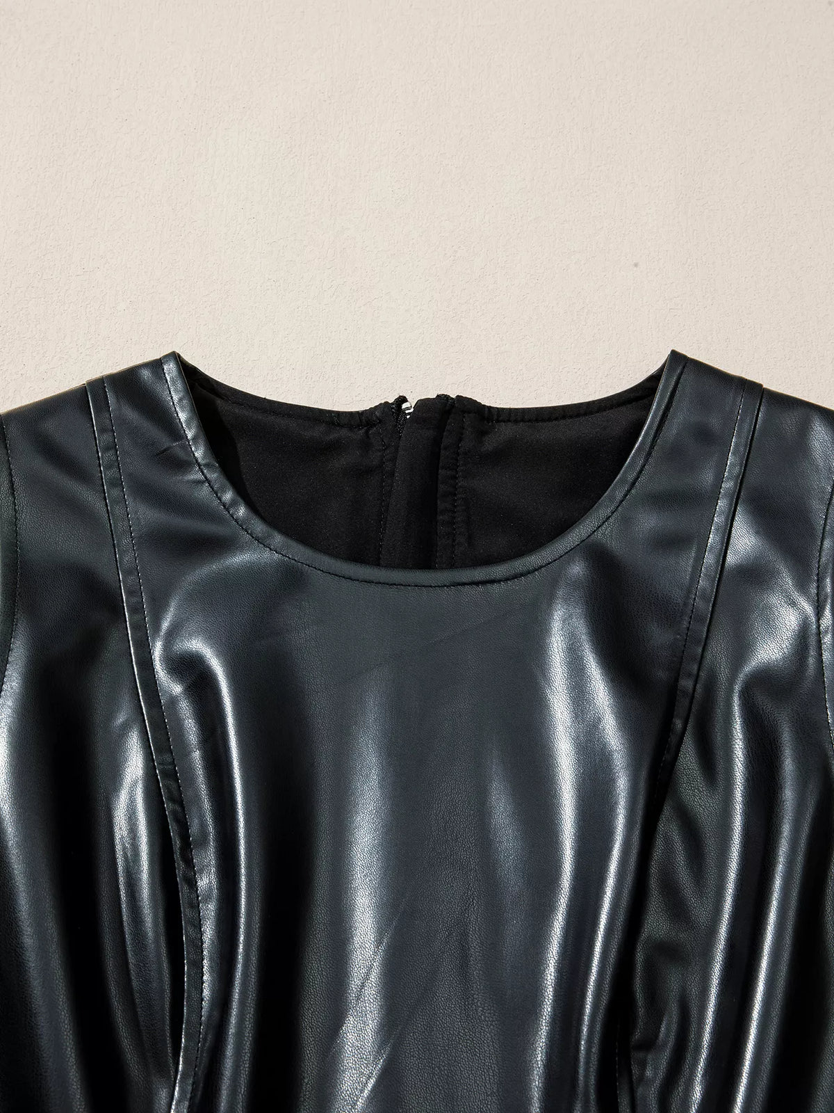 Faux Leather Ruffle Hem Sleeveless Mini Dress