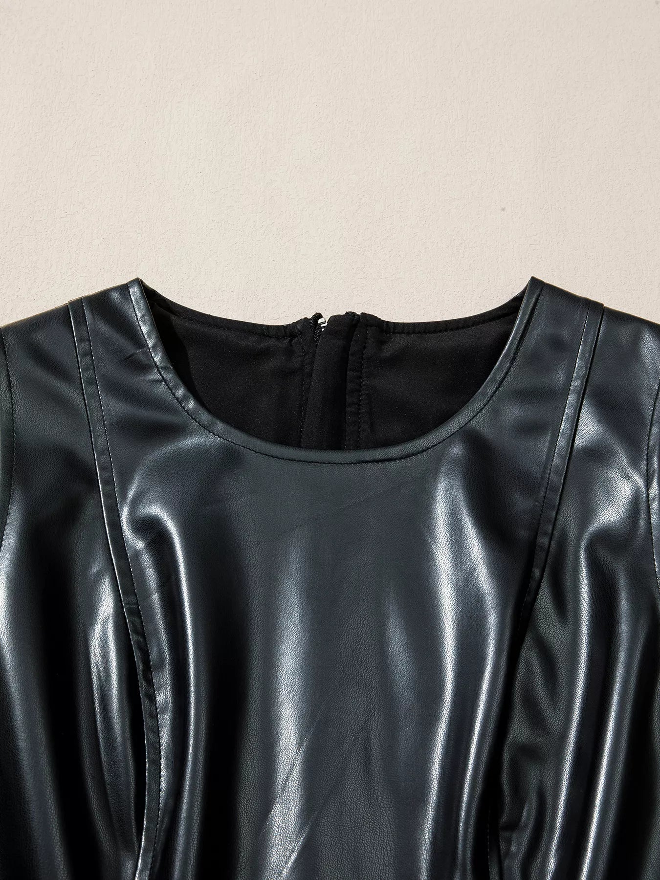 Faux Leather Ruffle Hem Sleeveless Mini Dress